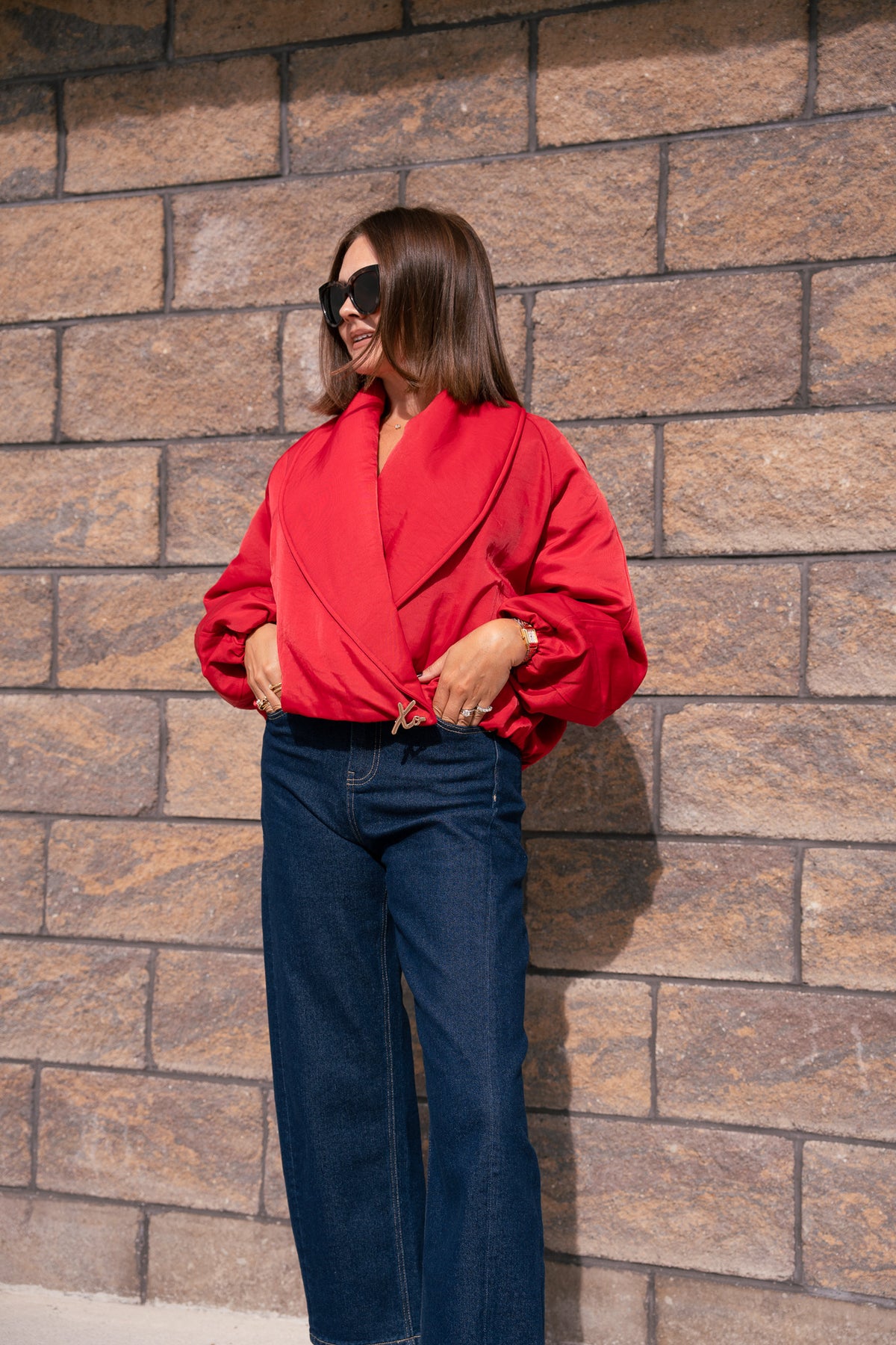 Love Laura Statement Collar Jacket In Red