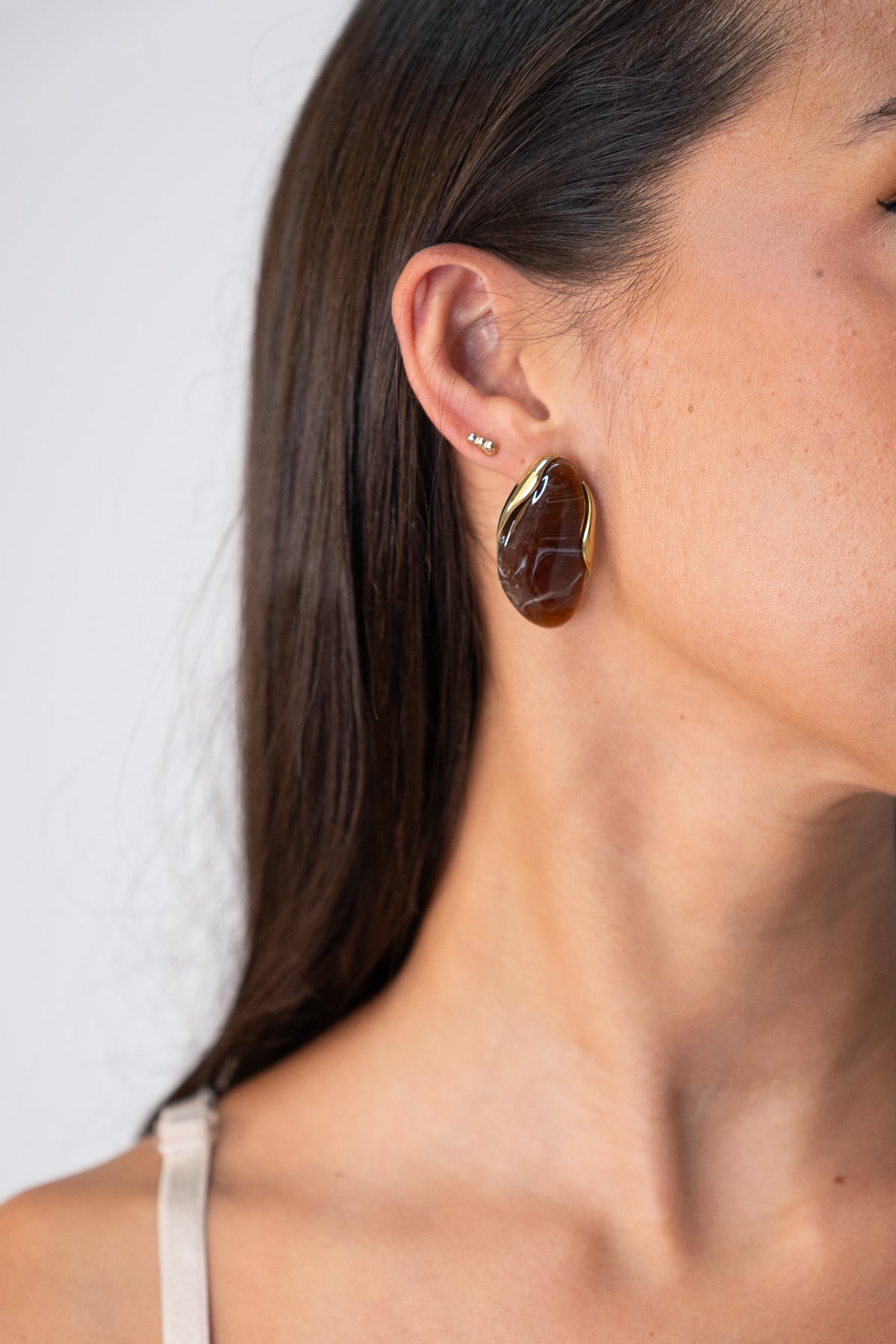 Olive Marbled Stone Earring In Brown