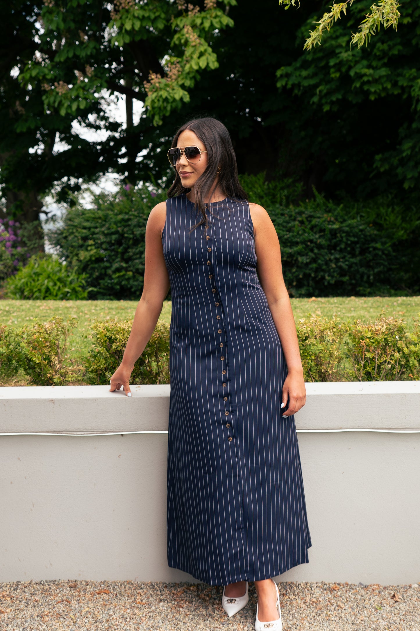 Love Laura Pinstripe Shirt Dress In Navy