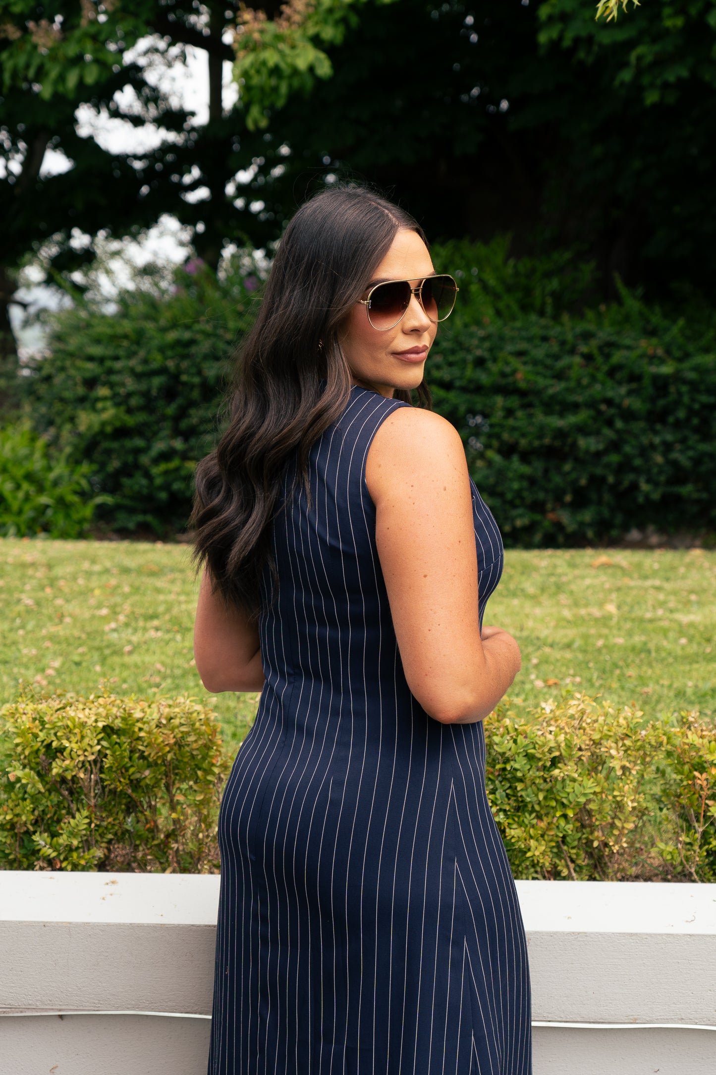 Love Laura Pinstripe Shirt Dress In Navy