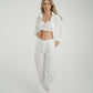 Elsa Tie Waist Pinstripe Trousers In White