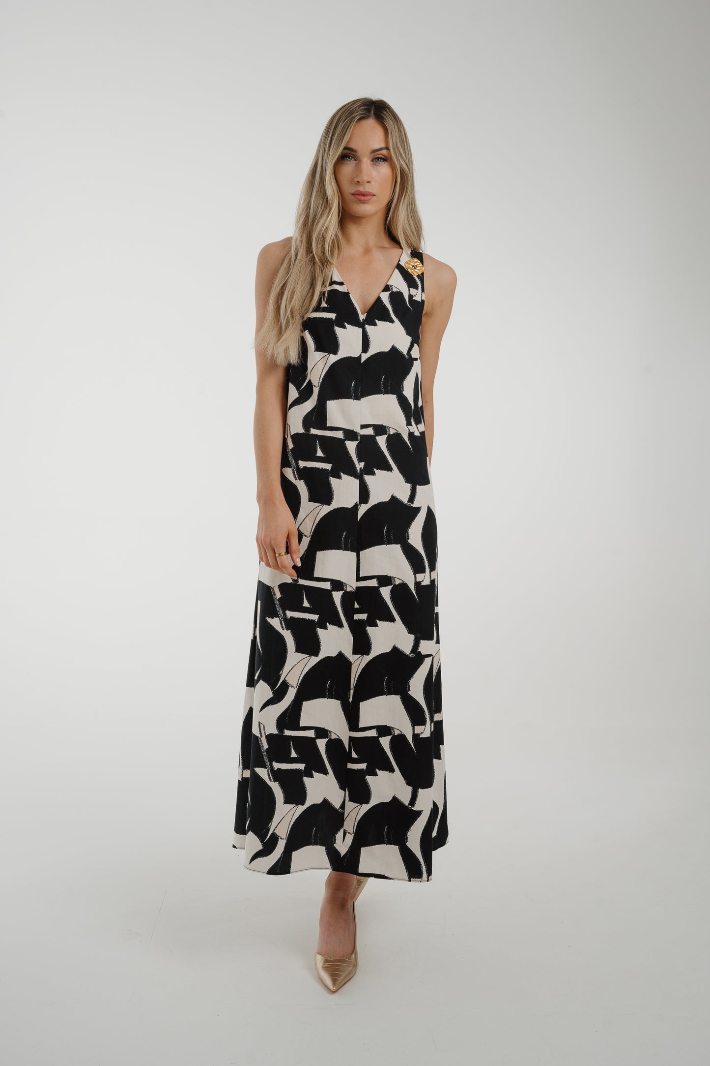 Kayla Abstract Print Dress In Monochrome