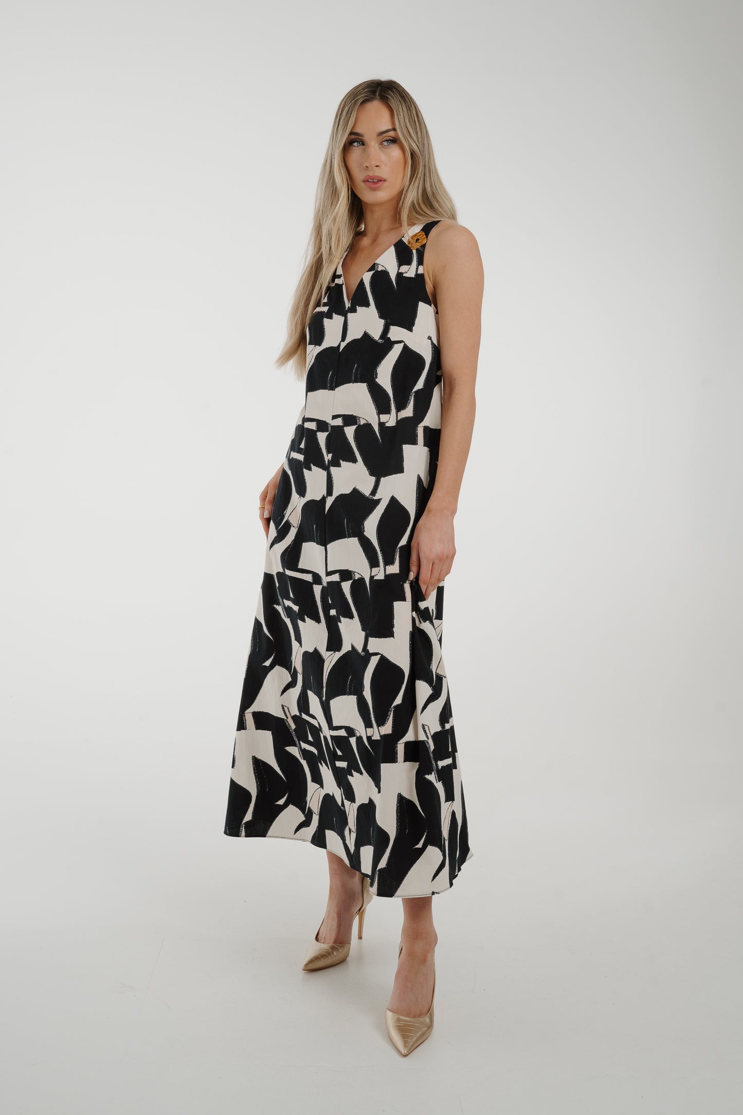 Kayla Abstract Print Dress In Monochrome