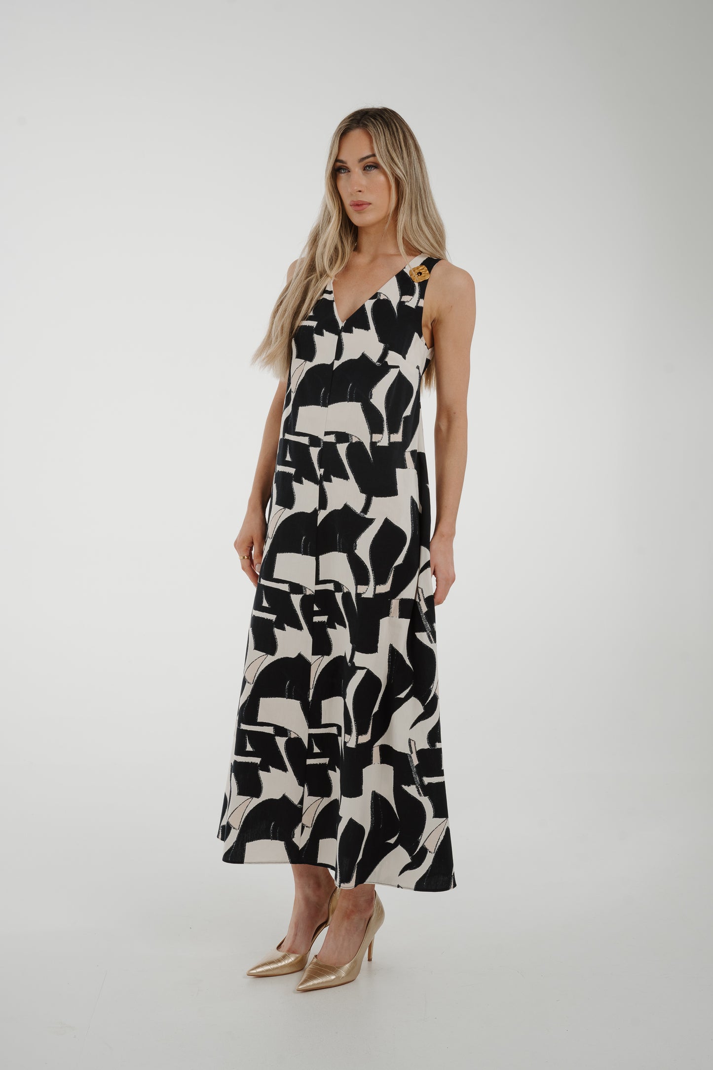 Kayla Abstract Print Dress In Monochrome