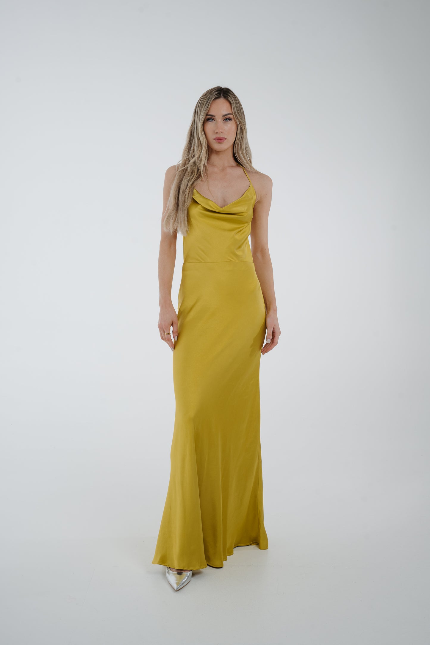Pia Cowl Neck Maxi Dress In Lime