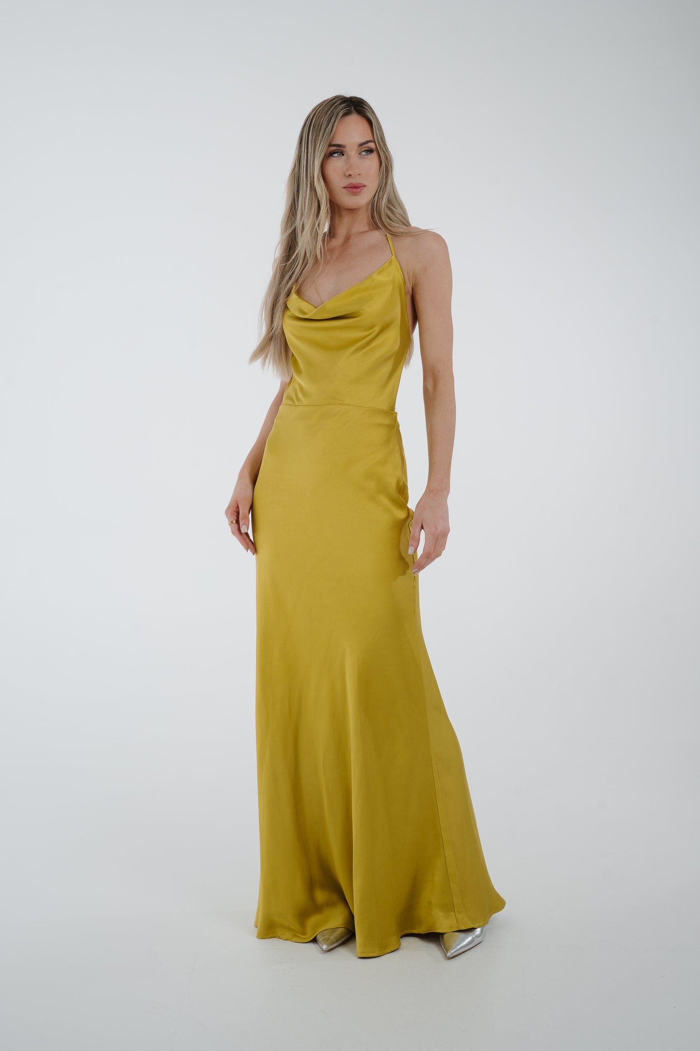 Pia Cowl Neck Maxi Dress In Lime