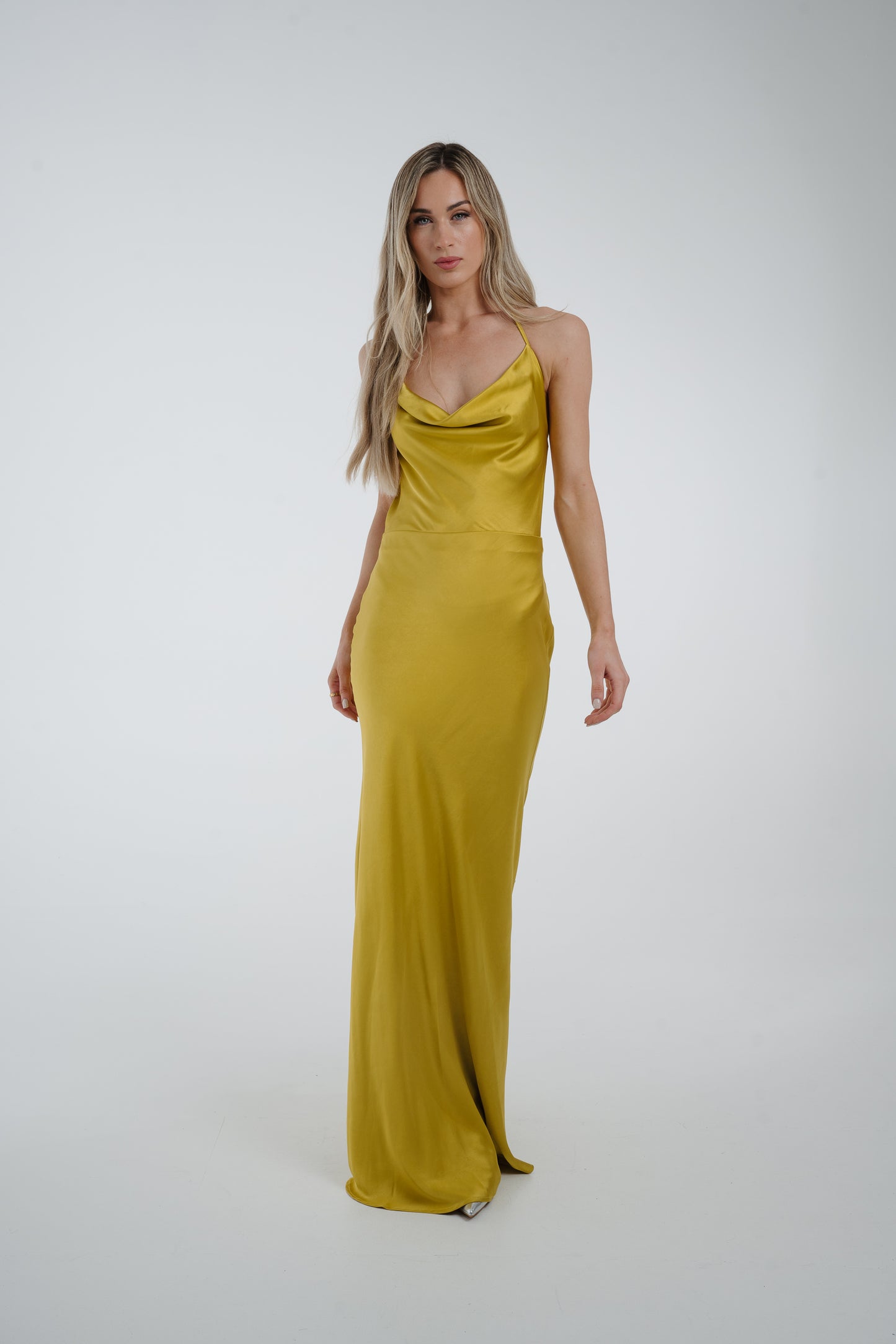 Pia Cowl Neck Maxi Dress In Lime