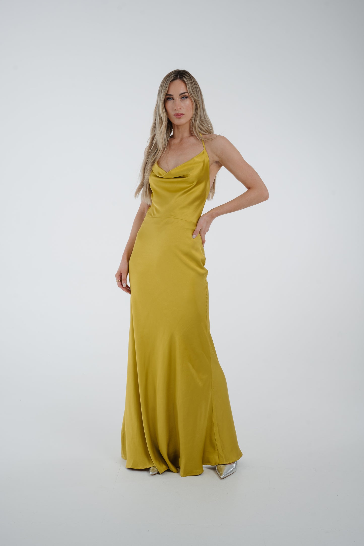 Pia Cowl Neck Maxi Dress In Lime