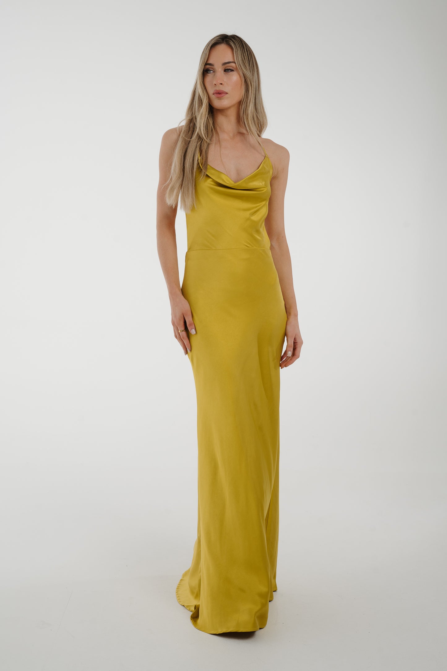 Pia Cowl Neck Maxi Dress In Lime