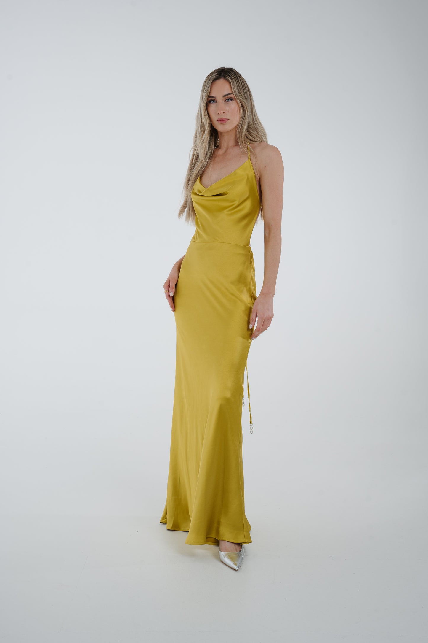Pia Cowl Neck Maxi Dress In Lime