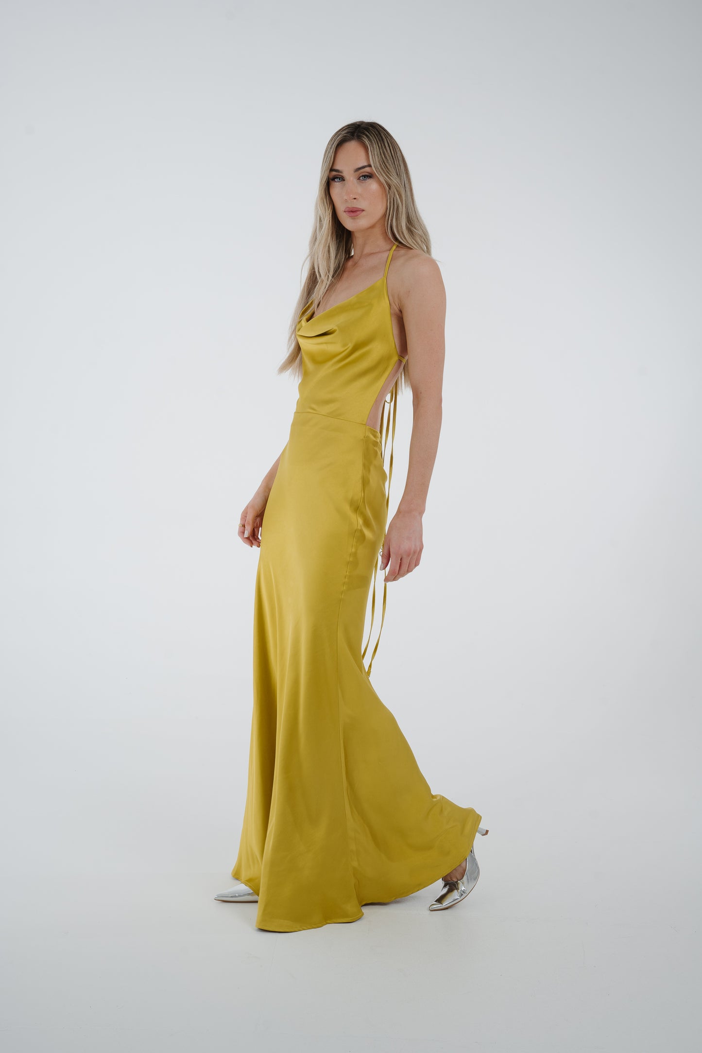 Pia Cowl Neck Maxi Dress In Lime