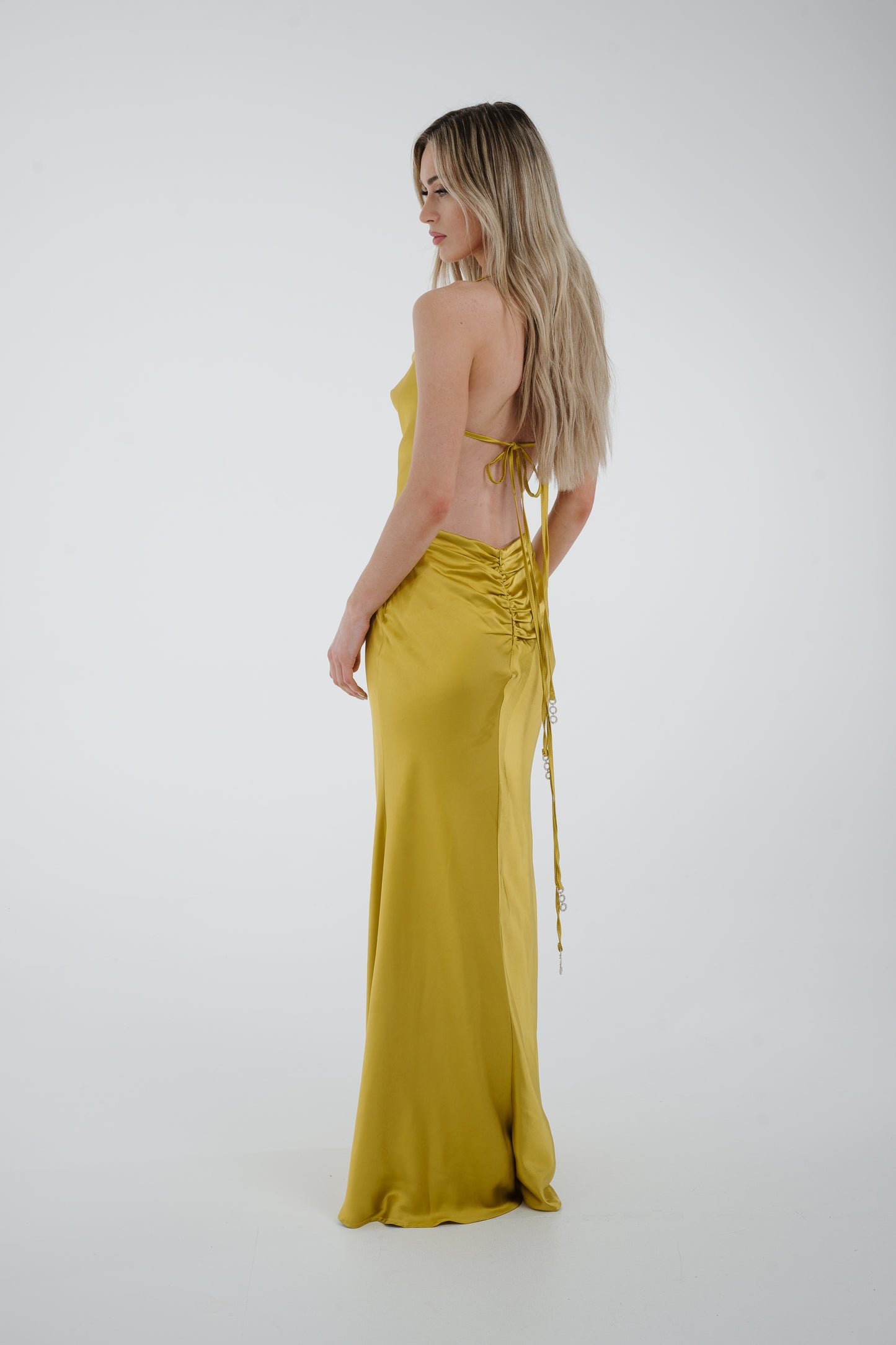 Pia Cowl Neck Maxi Dress In Lime