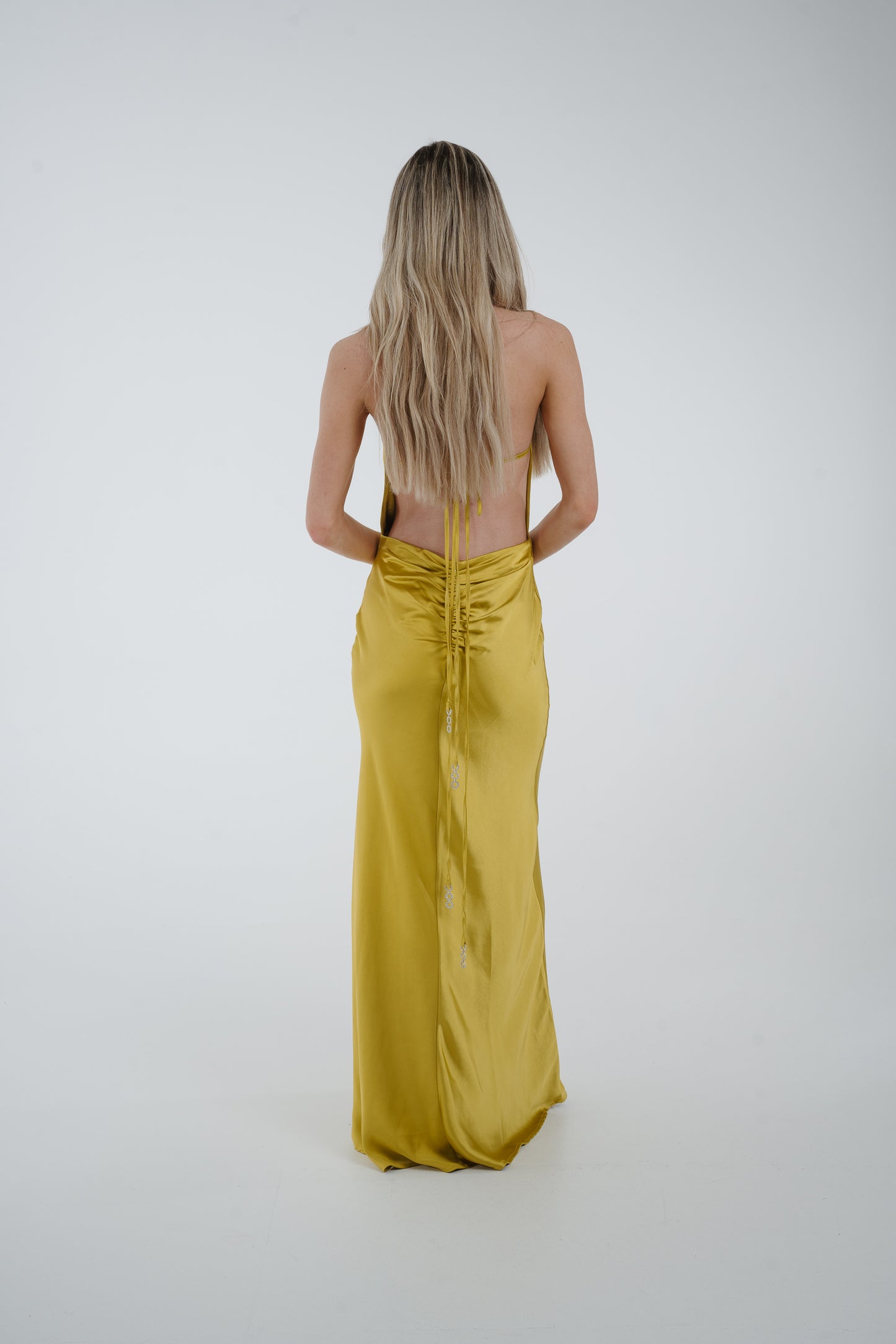 Pia Cowl Neck Maxi Dress In Lime