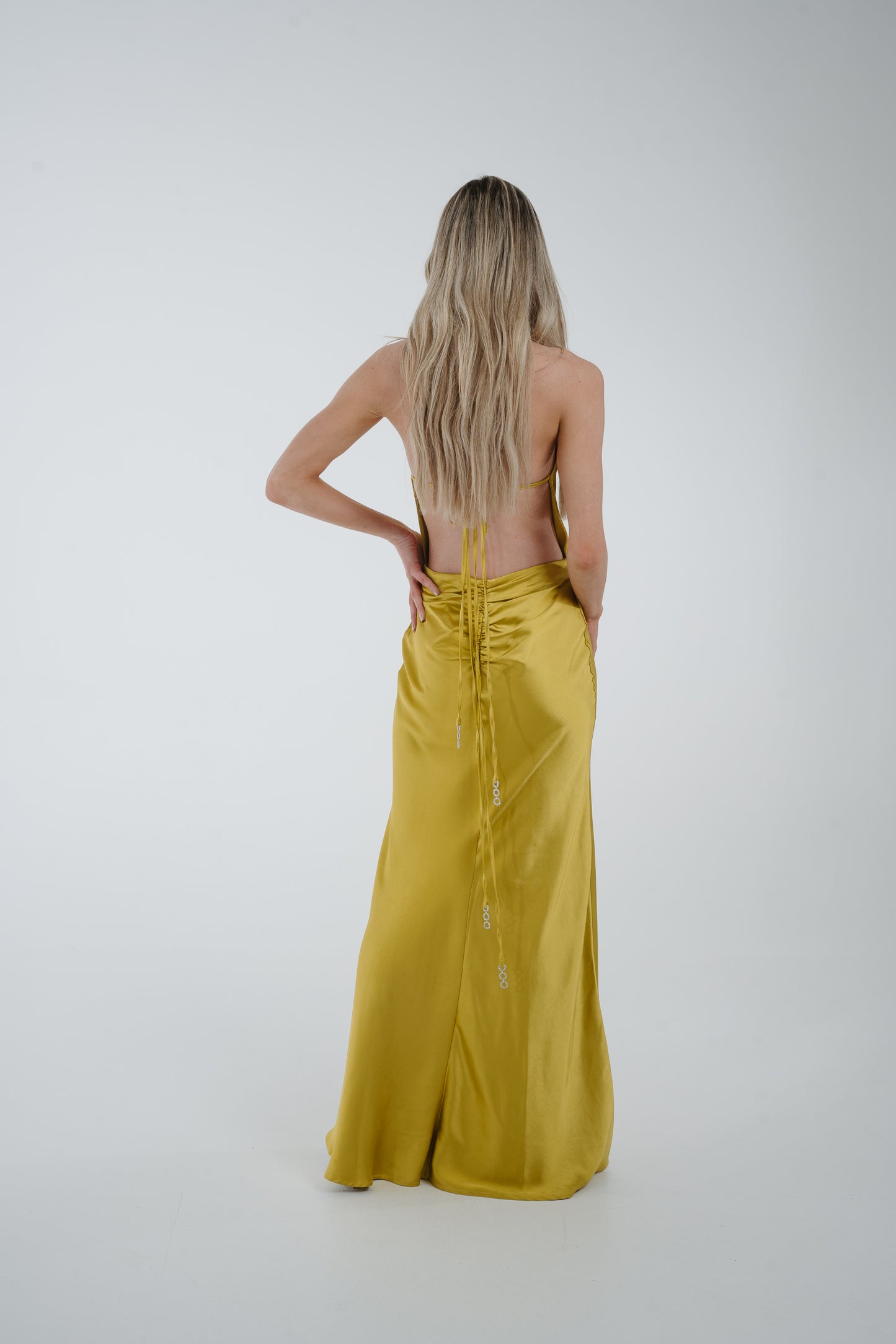 Pia Cowl Neck Maxi Dress In Lime