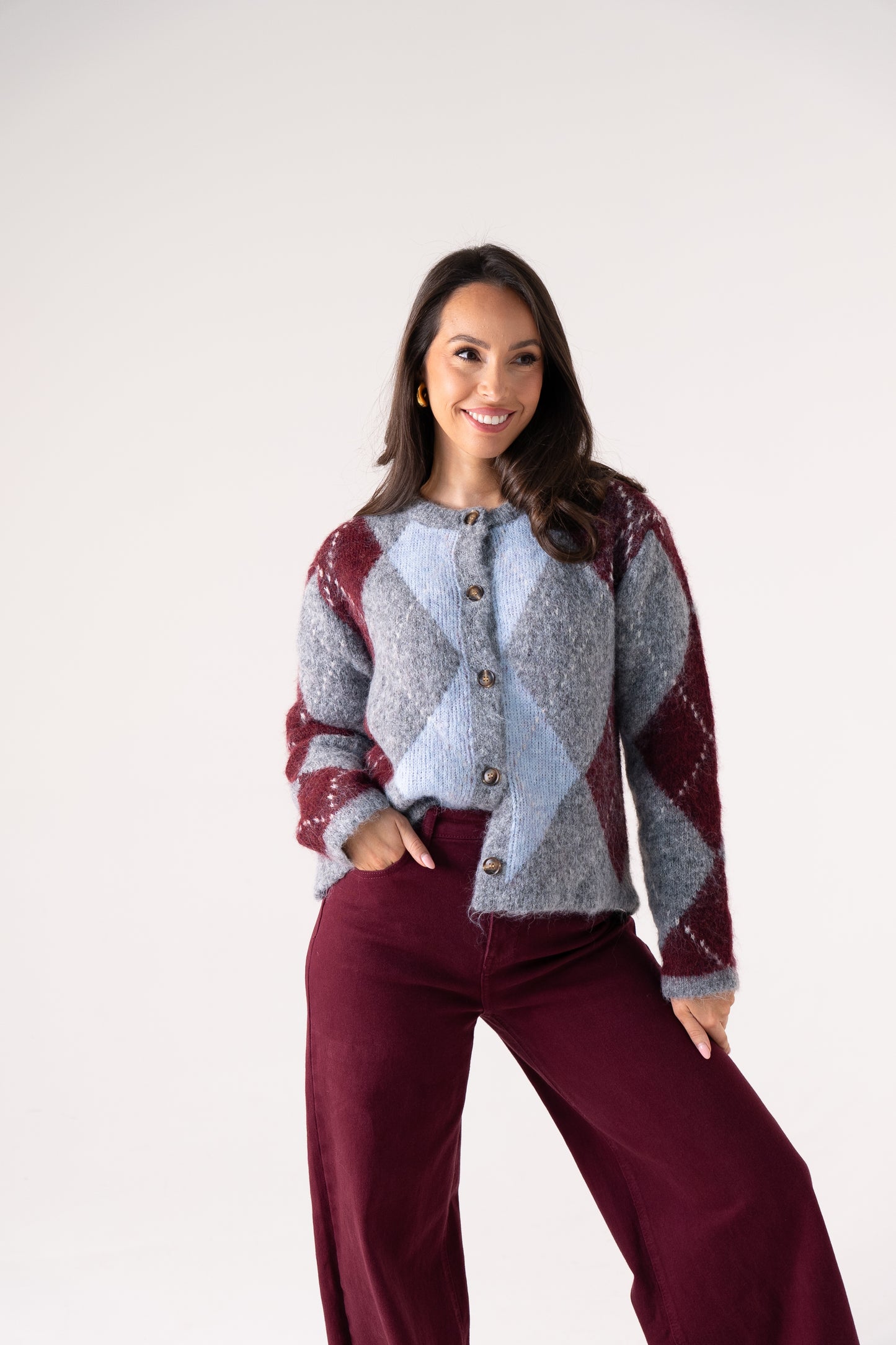 Kendra Diamond Cardigan In Grey Mix