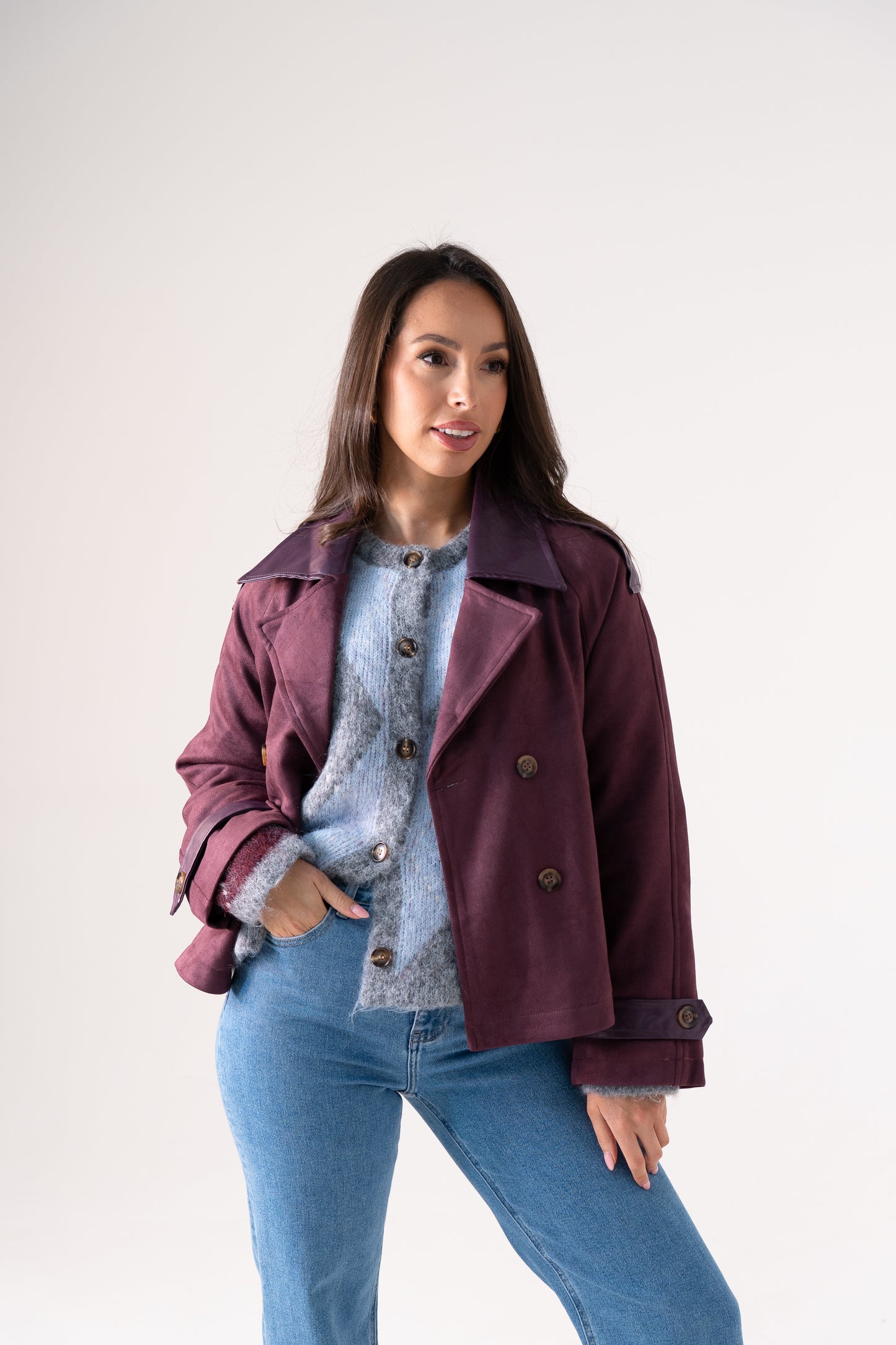 Kendra Faux Suede Jacket In Bordeaux