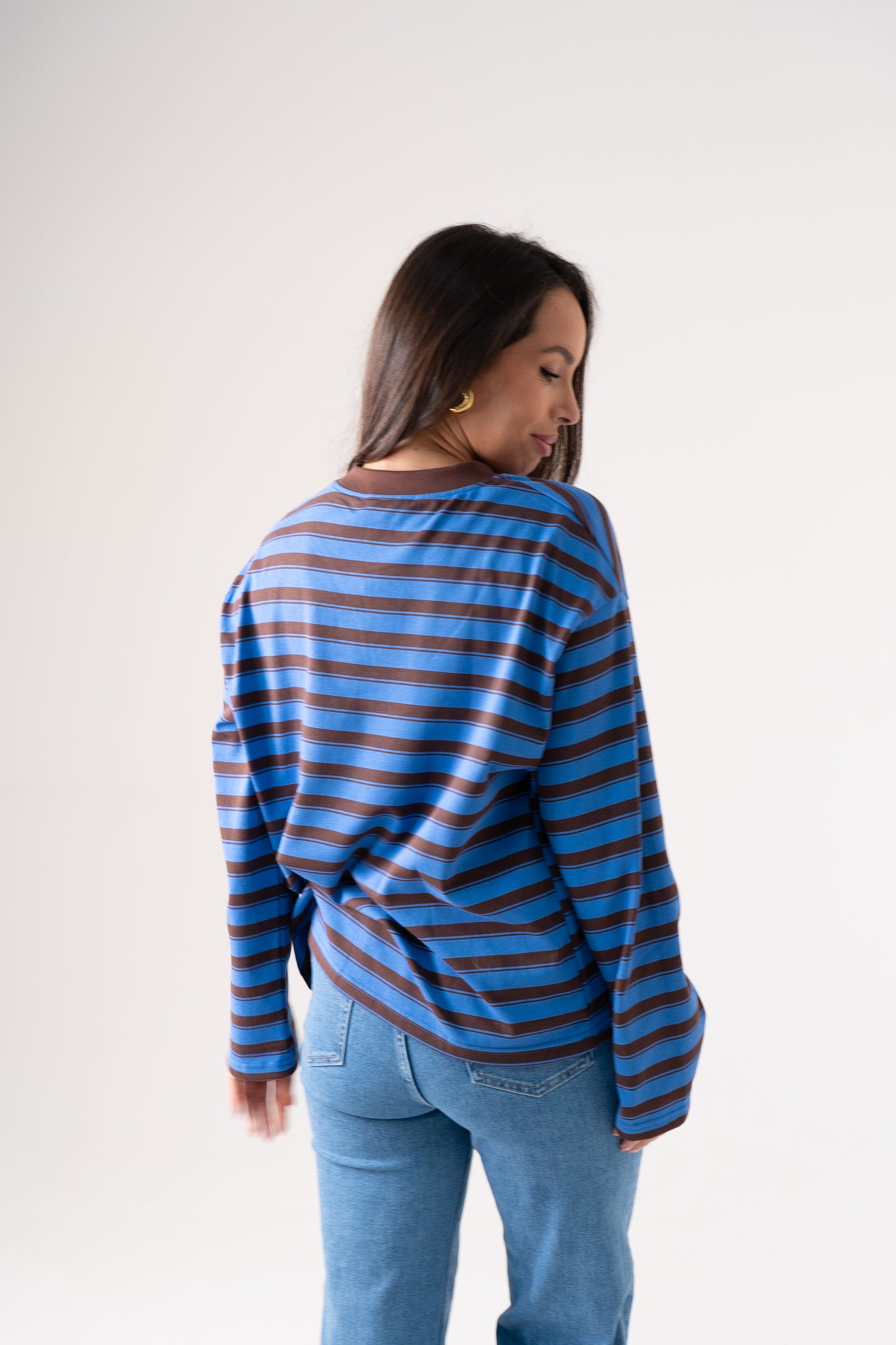 Kendra Long Sleeve Top In Blue Stripe