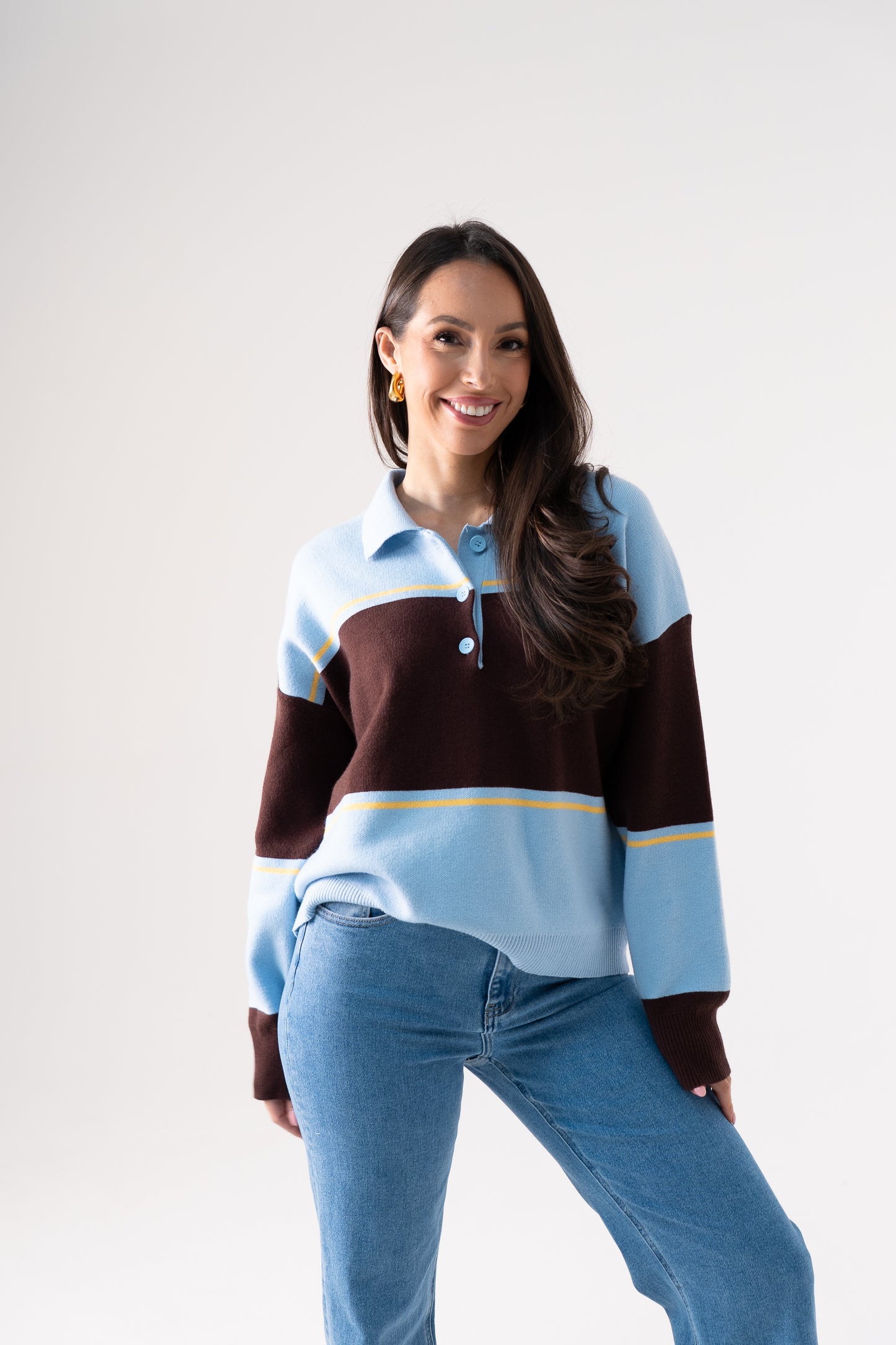 Kendra Rugby Top In Blue & Coffee
