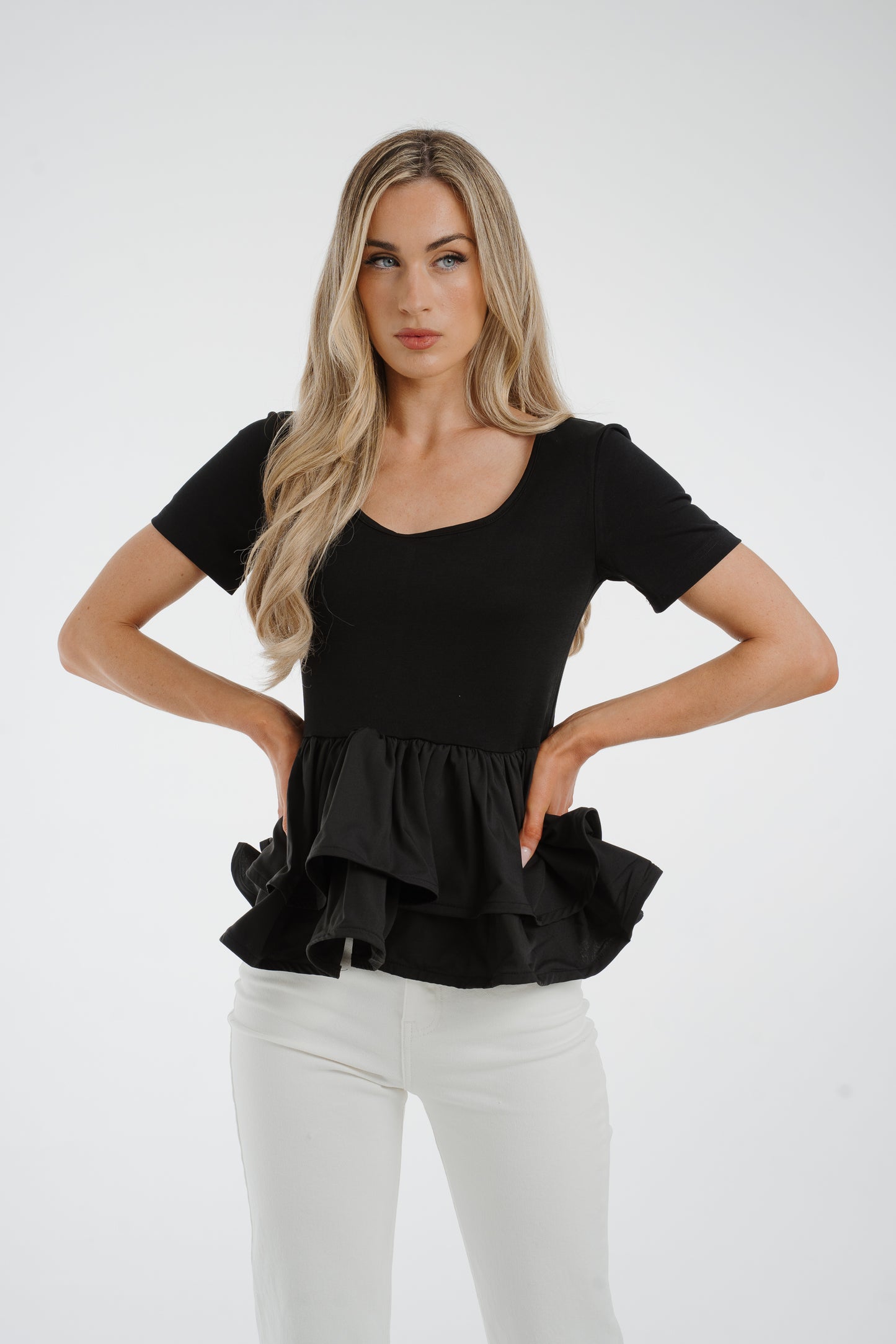 Holly Peplum Frill T-Shirt In Black