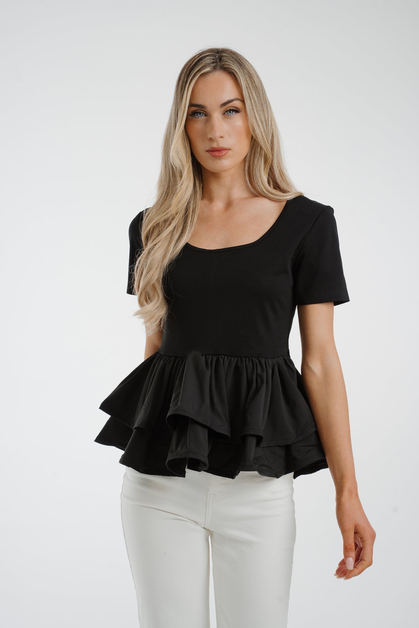 Holly Peplum Frill T-Shirt In Black