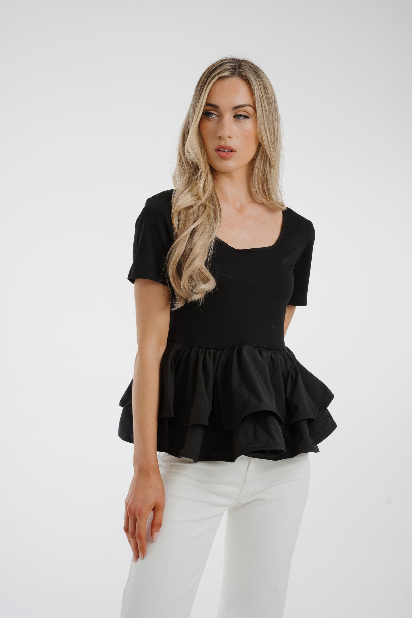 Holly Peplum Frill T-Shirt In Black