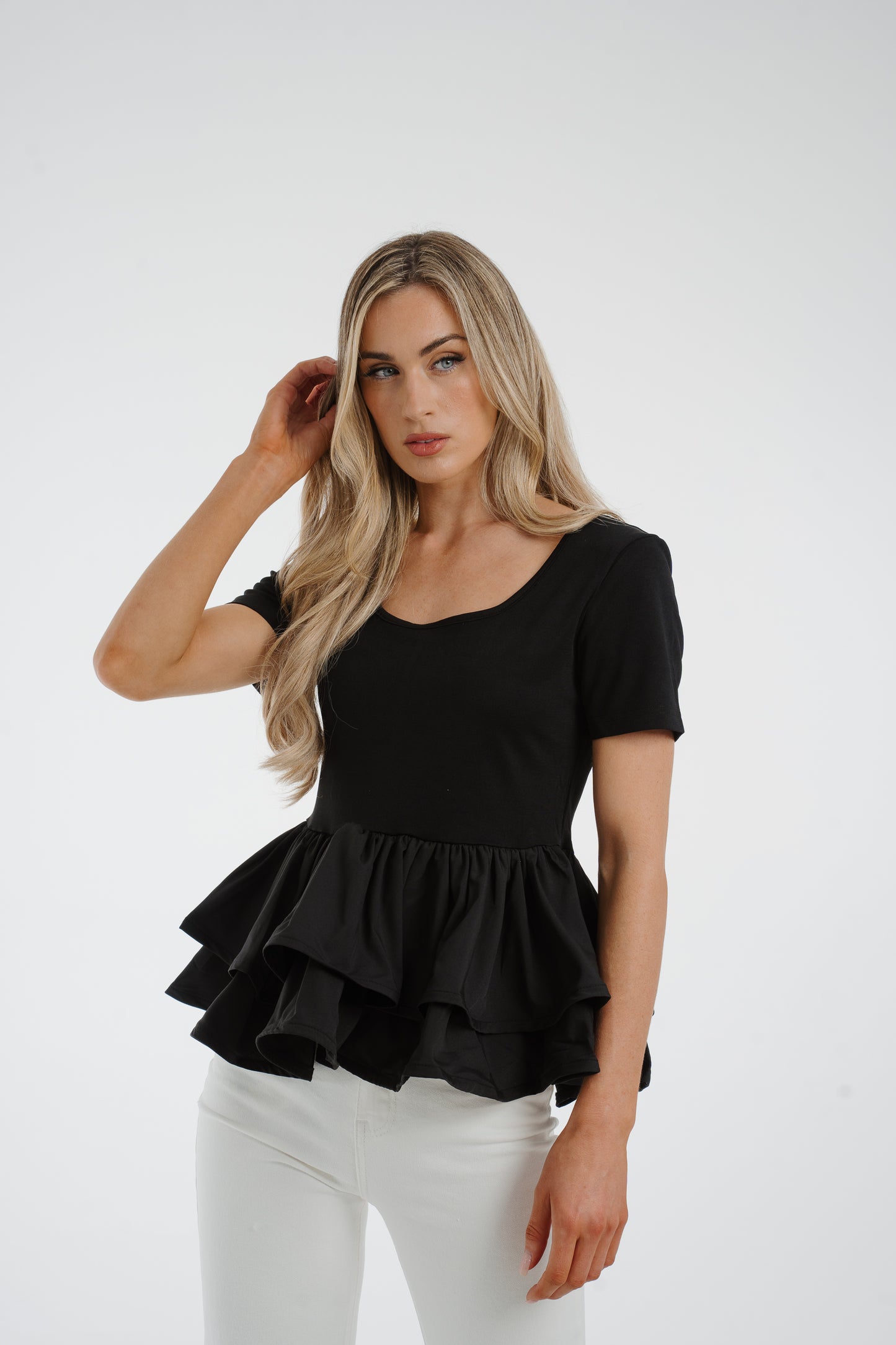 Holly Peplum Frill T-Shirt In Black