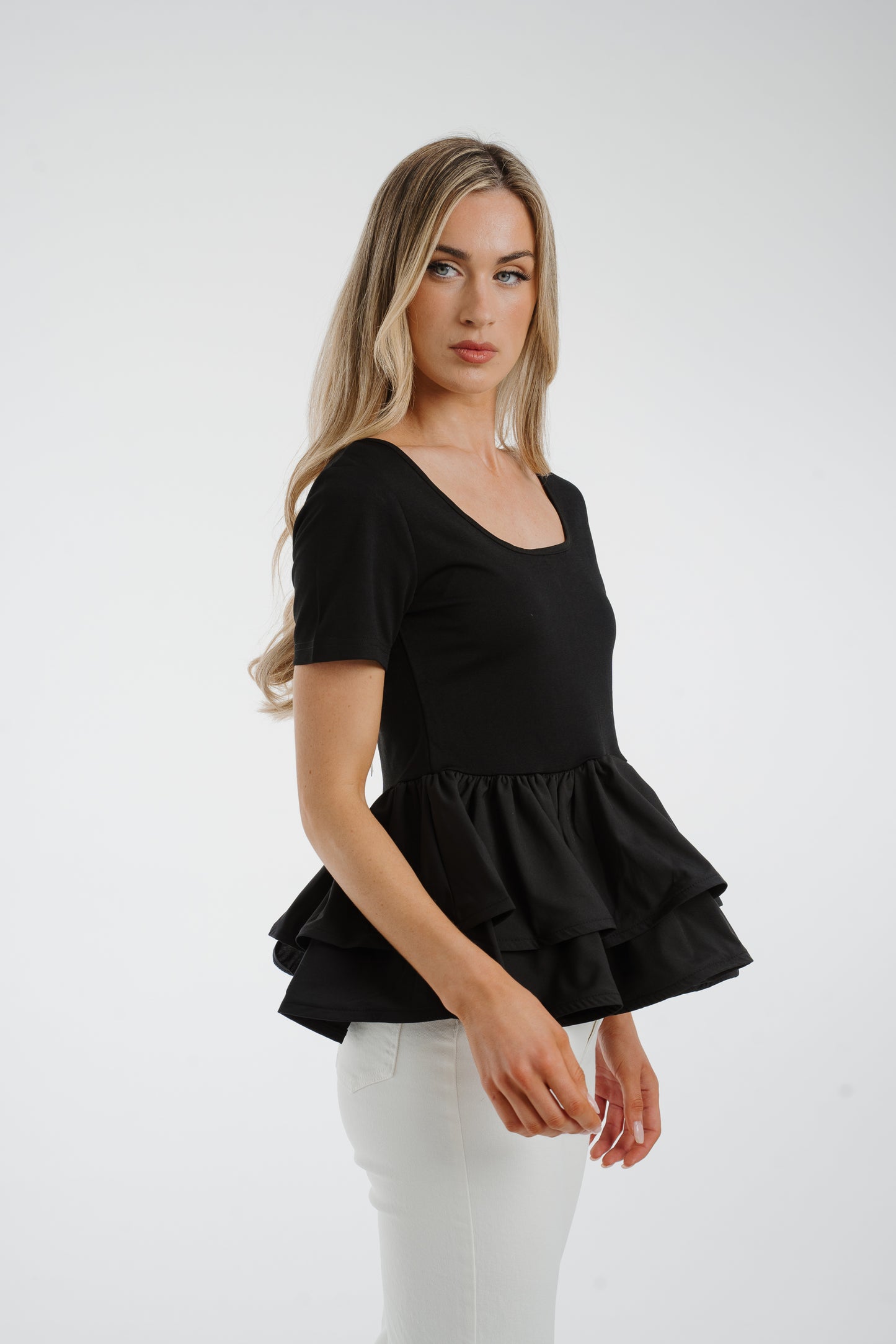 Holly Peplum Frill T-Shirt In Black