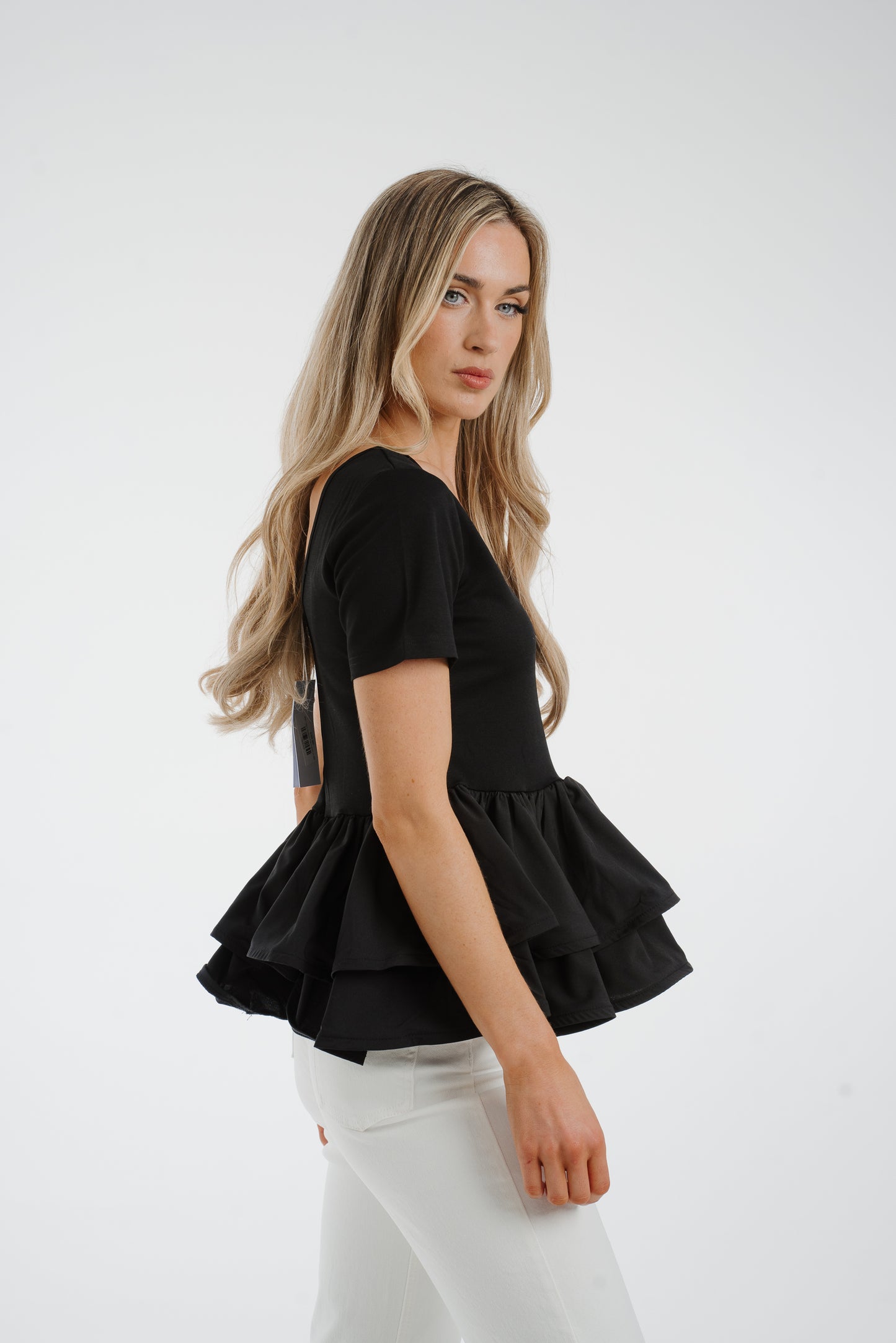 Holly Peplum Frill T-Shirt In Black