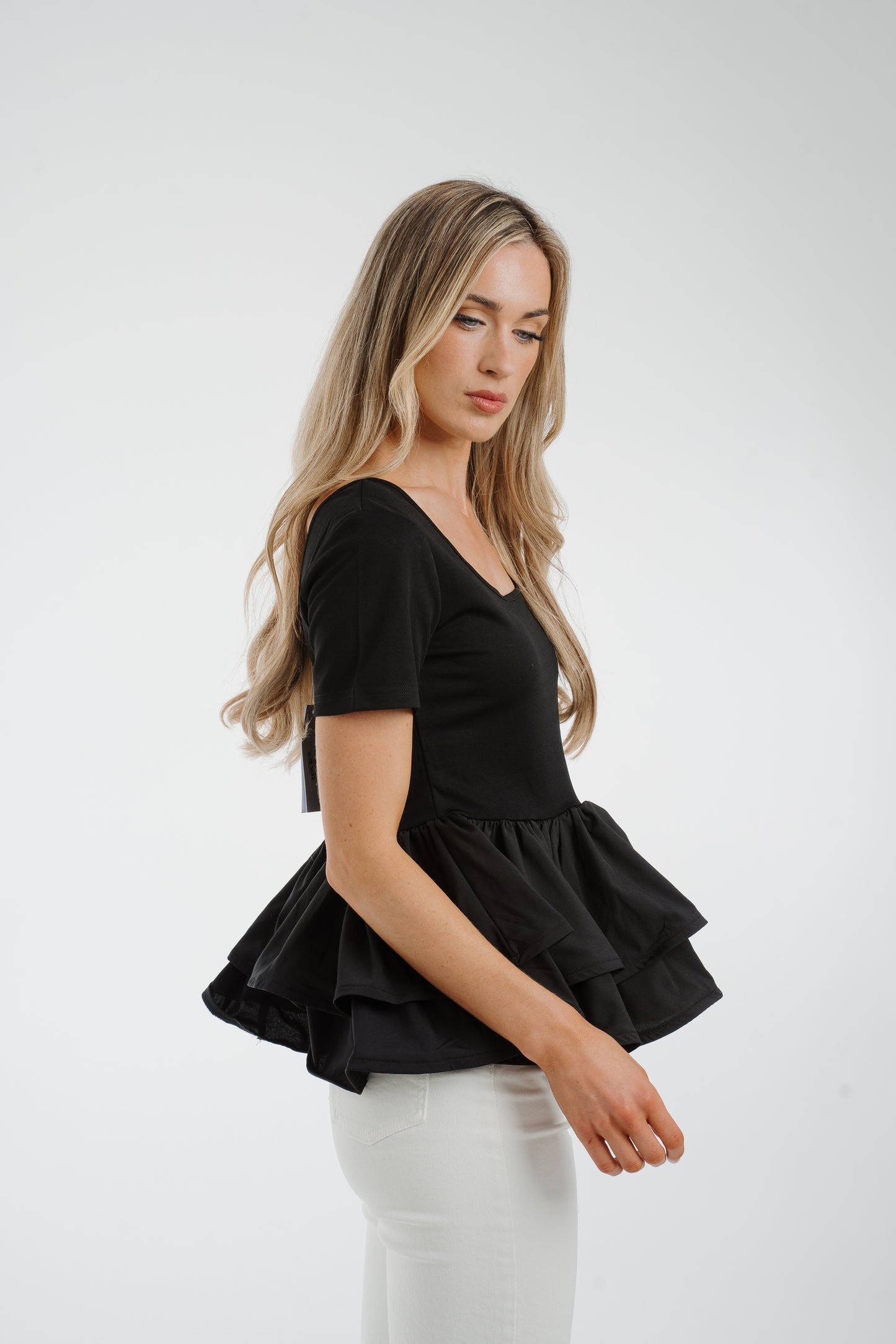 Holly Peplum Frill T-Shirt In Black