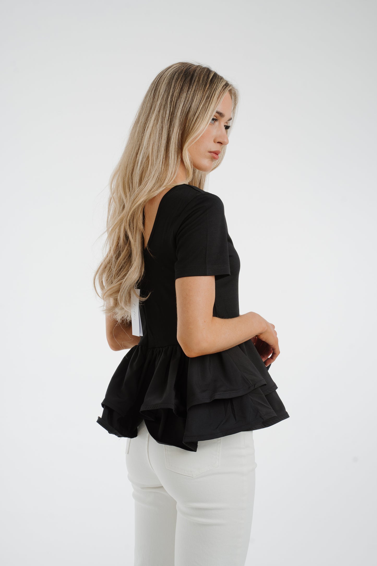 Holly Peplum Frill T-Shirt In Black