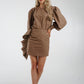 Jasmine Side Ruffle Linen Skirt In Mocha