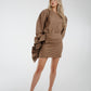 Jasmine Side Ruffle Linen Skirt In Mocha