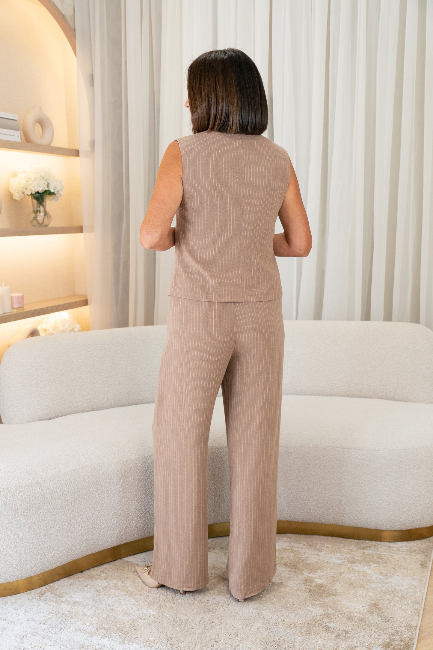 Love Laura Pinstripe Trousers In Mocha