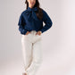 Daisy Bow Collar Denim Shirt In Dark Wash