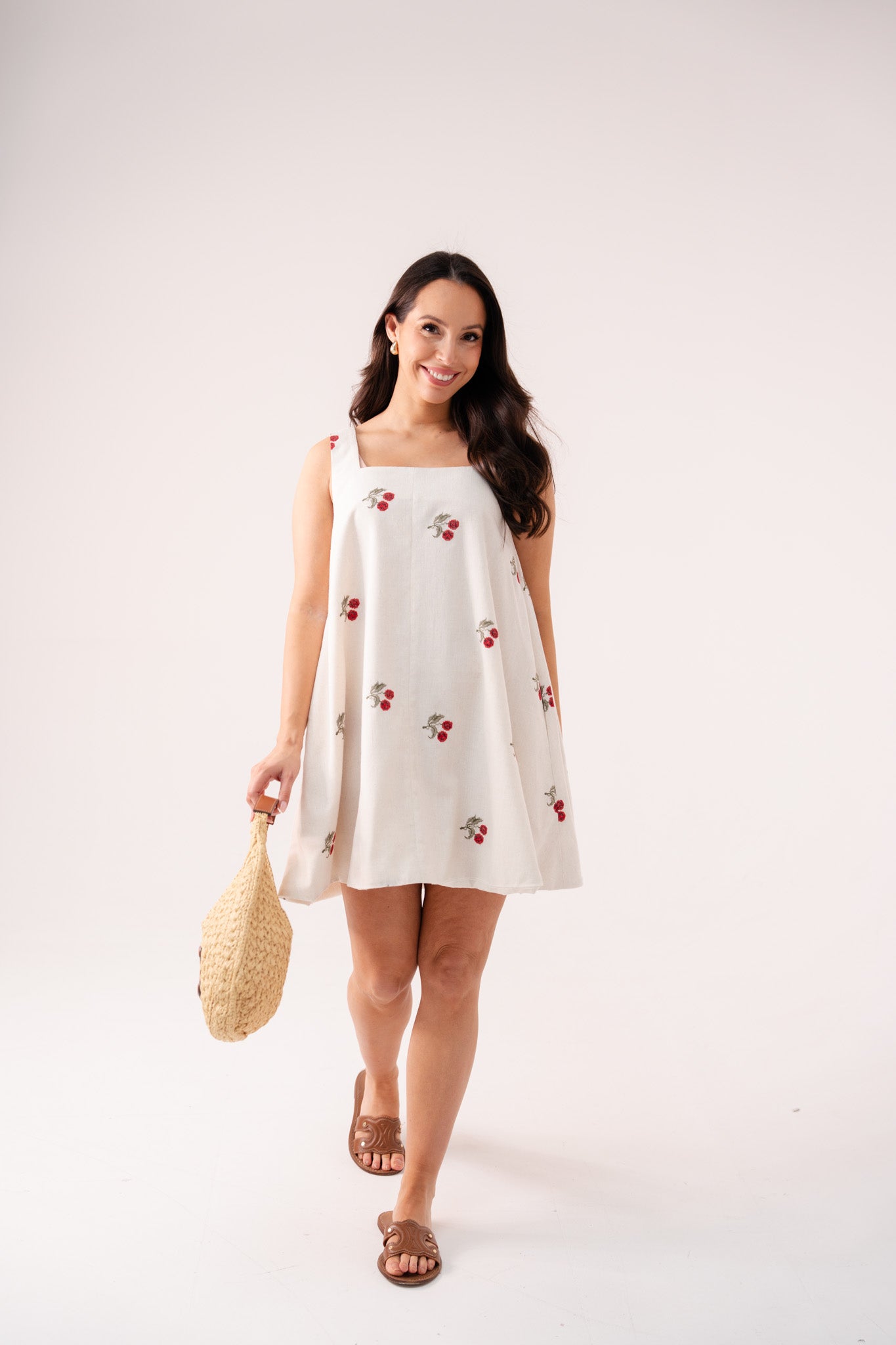 Daisy Cherry Embroidered Dress In Cream