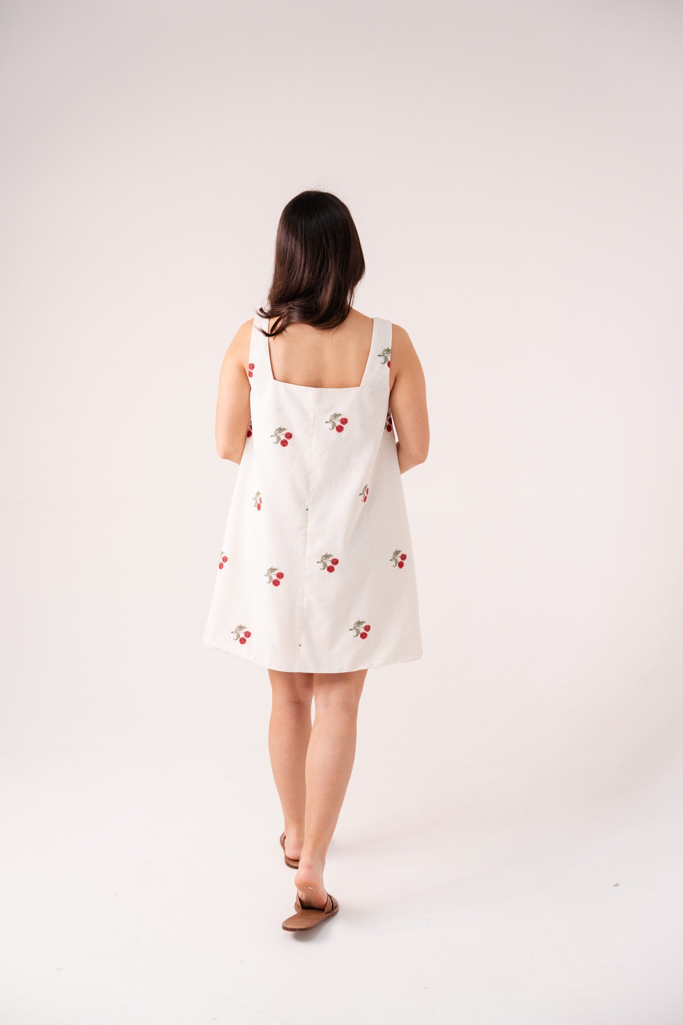 Daisy Cherry Embroidered Dress In Cream