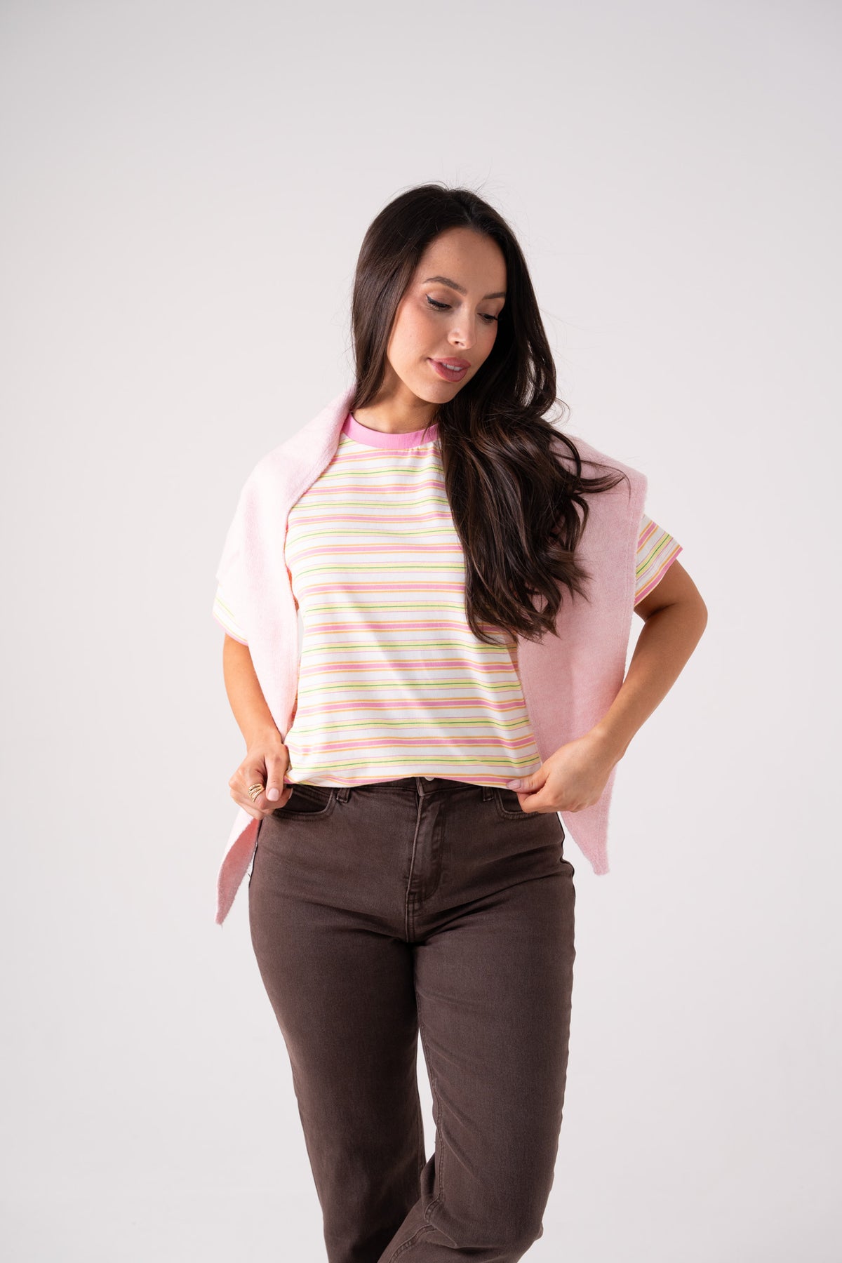 Daisy Stripe T-Shirt In Pink Mix