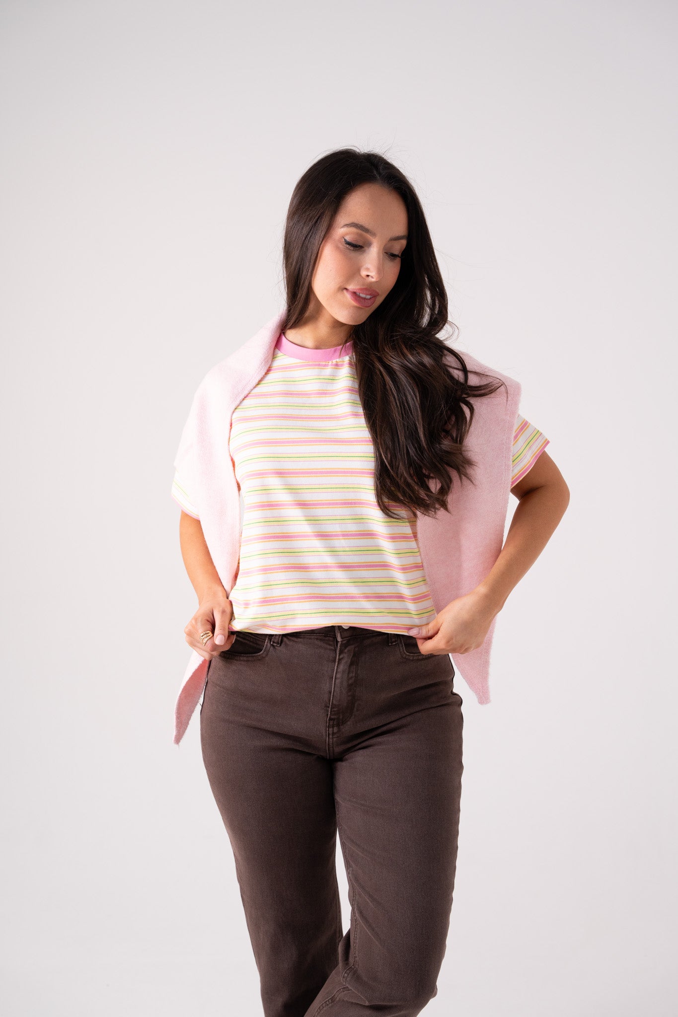 Daisy Stripe T-Shirt In Pink Mix