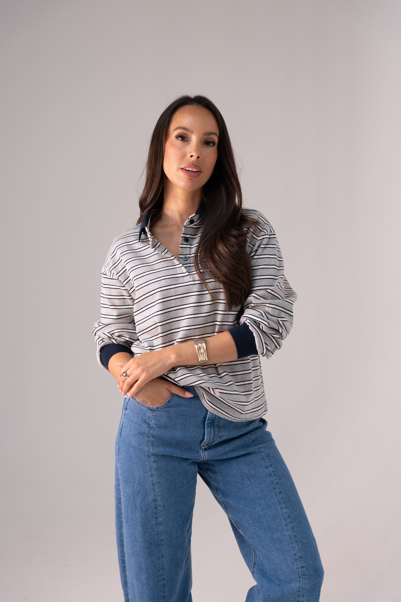 Daisy Stripe Top In Grey Mix