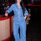 Love Laura Utility Jumpsuit In Mid Wash