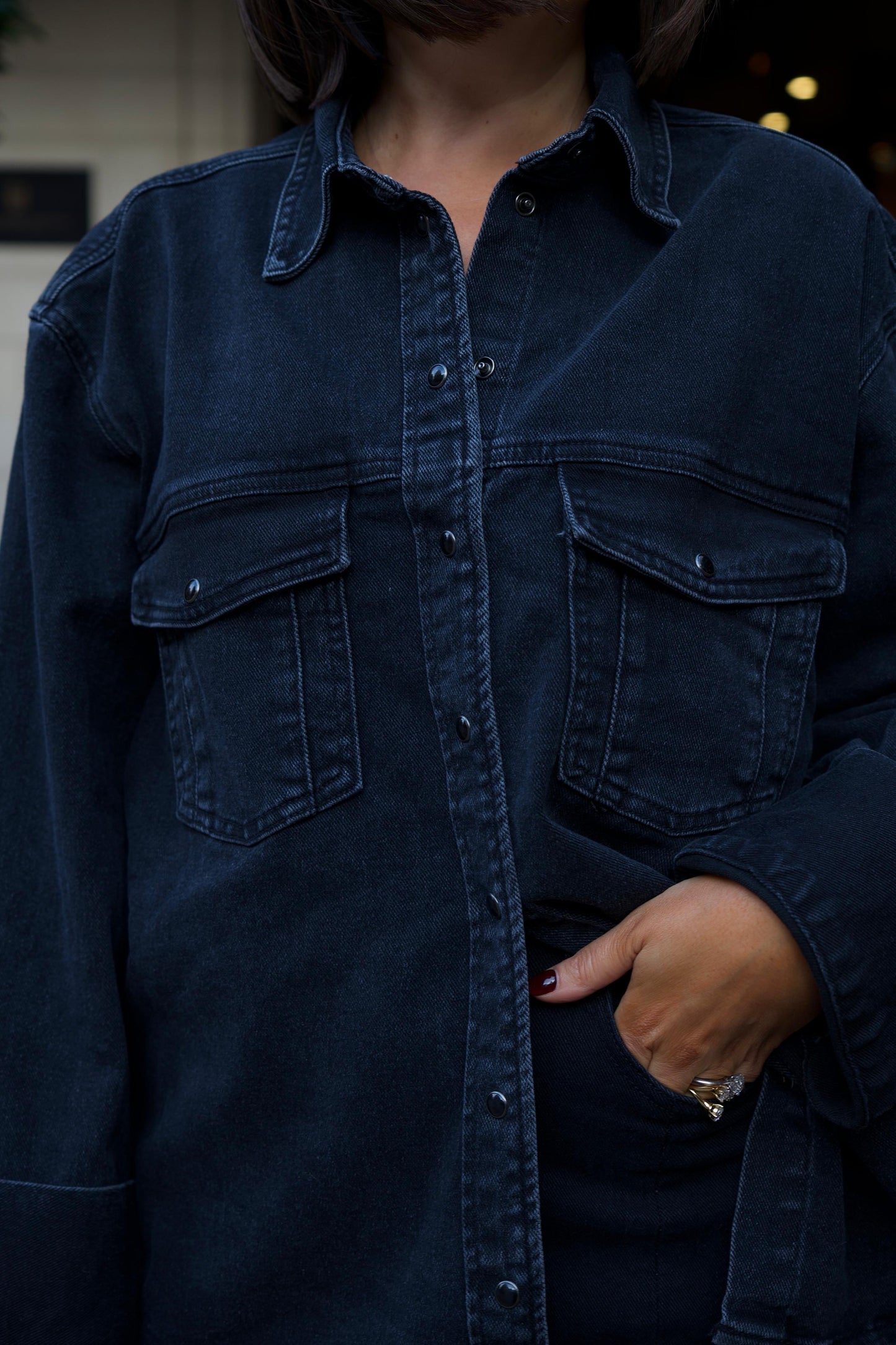 Love Laura Denim Shacket In Black Wash