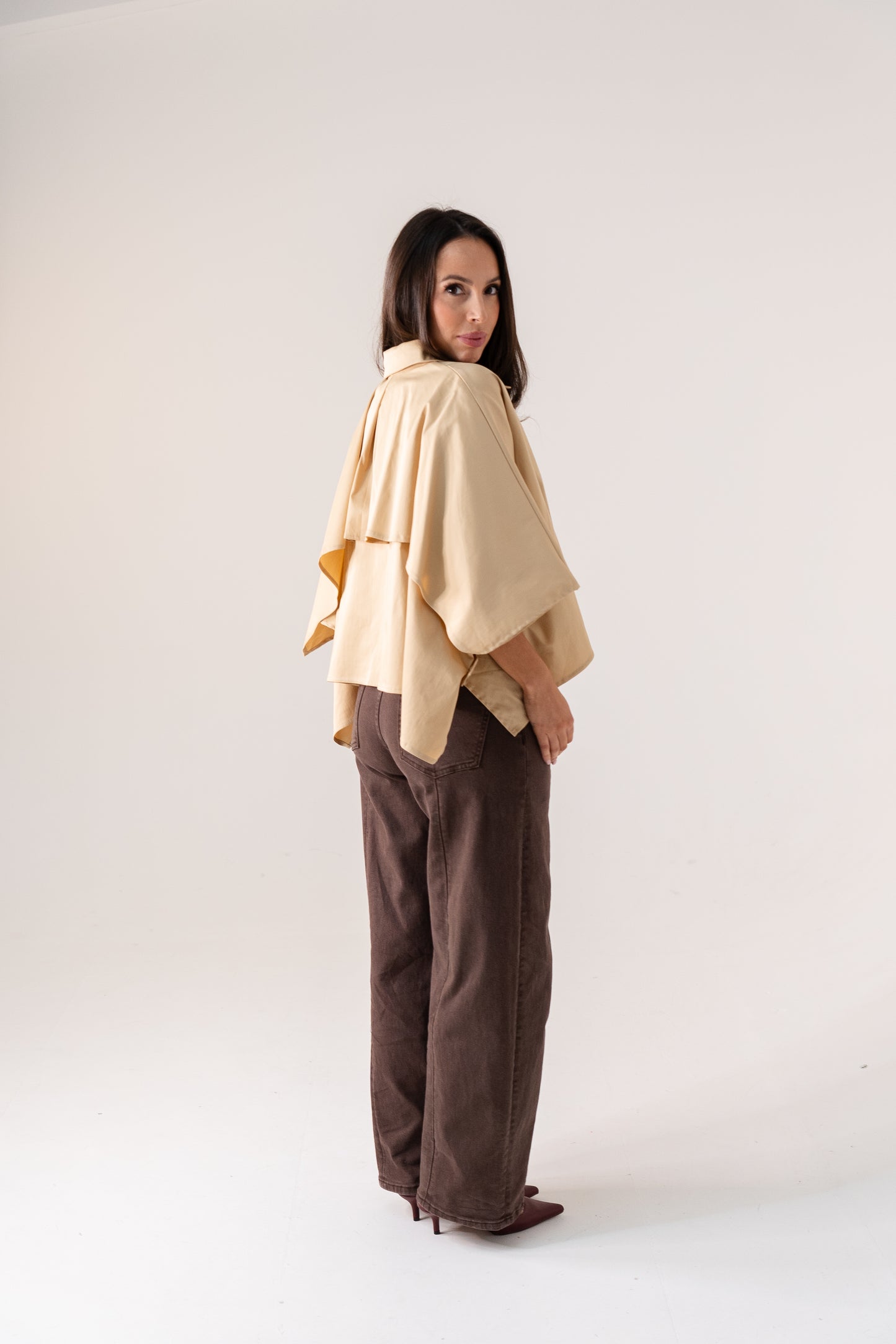 Ella Cape Style Shirt In Beige