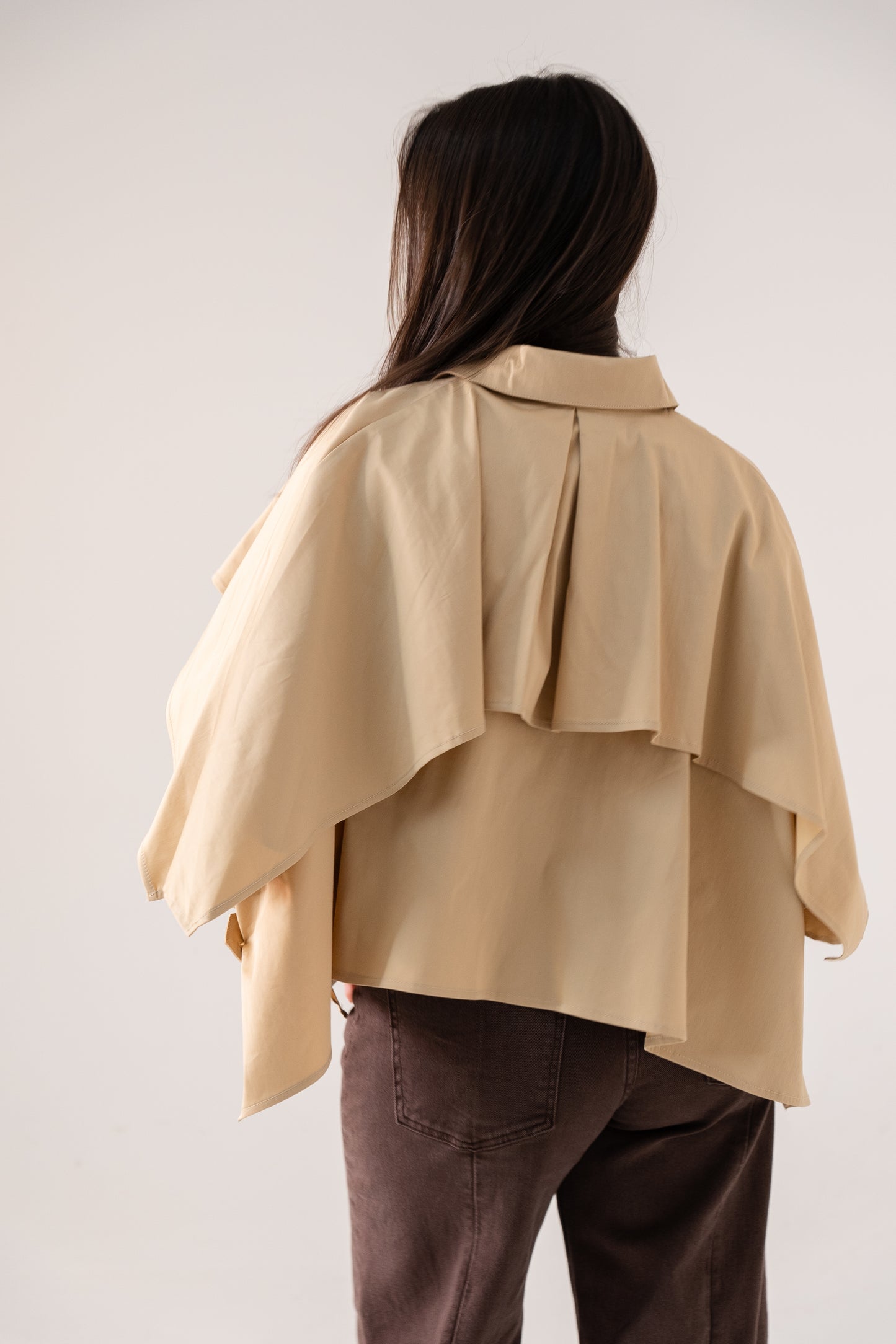 Ella Cape Style Shirt In Beige