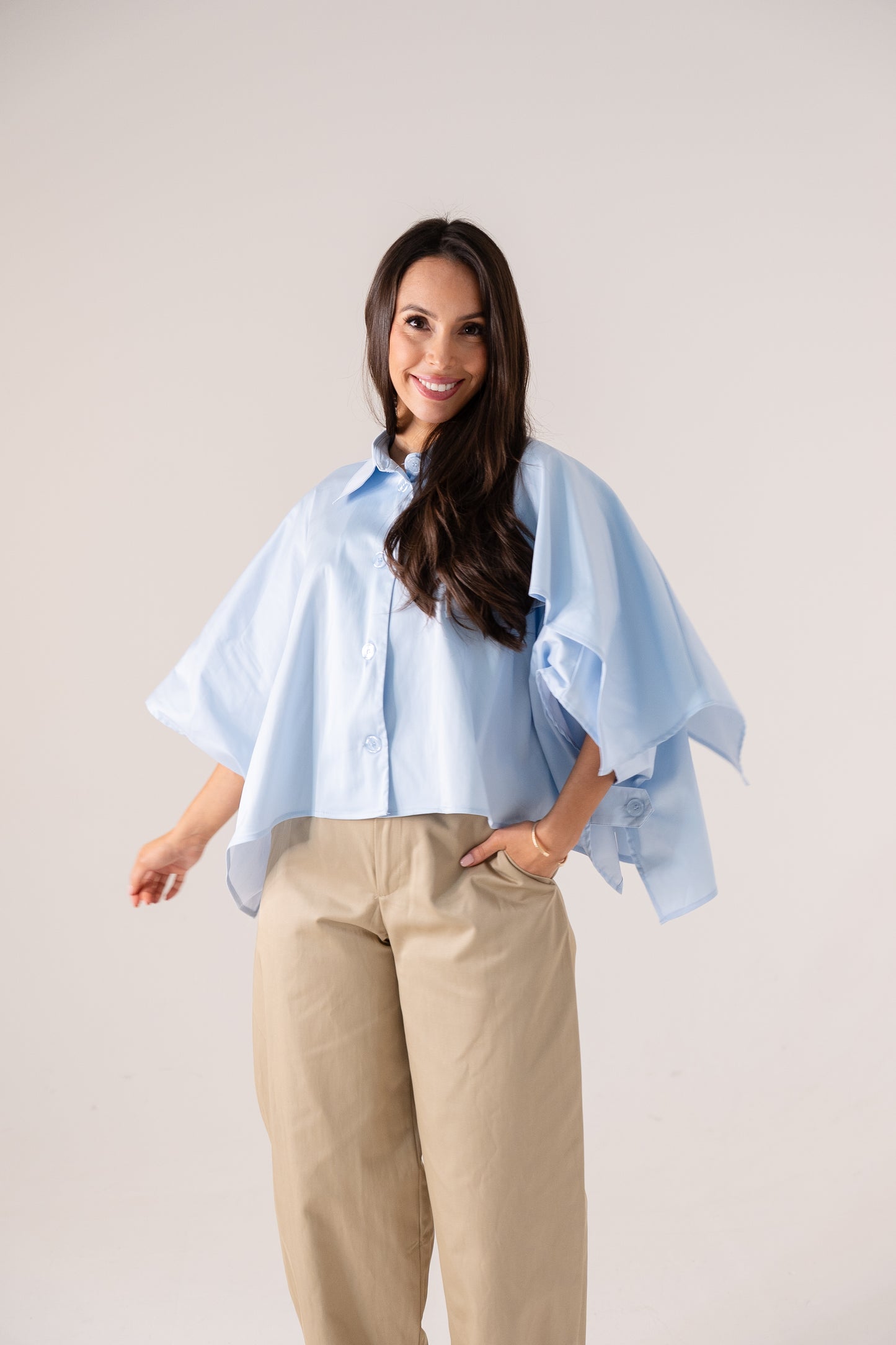Ella Cape Style Shirt In Blue