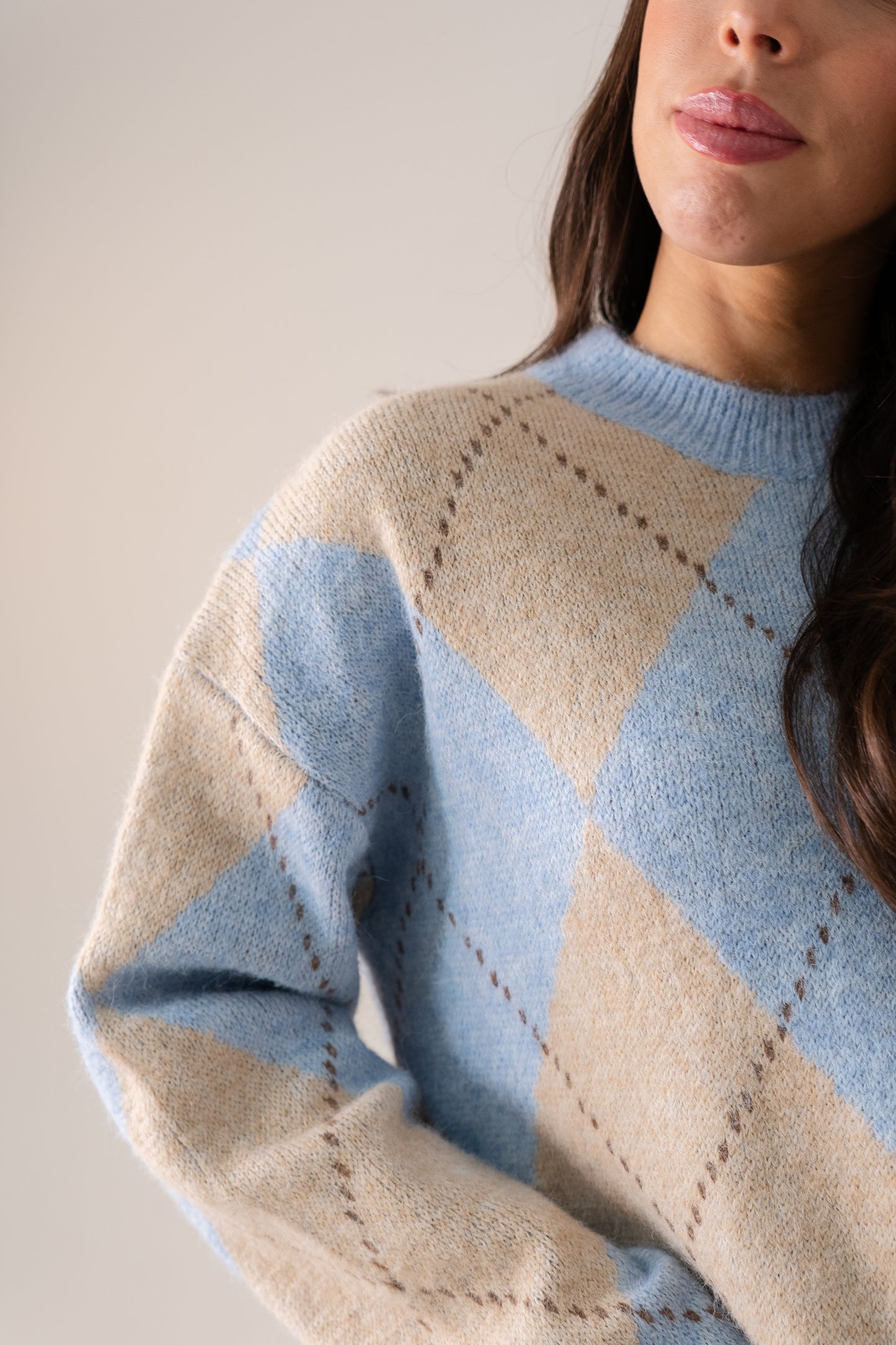 Ella Diamond Knit Jumper In Sky Blue Mix