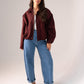 Ella Faux Suede Bomber Jacket In Burgundy