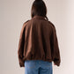 Ella Faux Suede Bomber Jacket In Chocolate