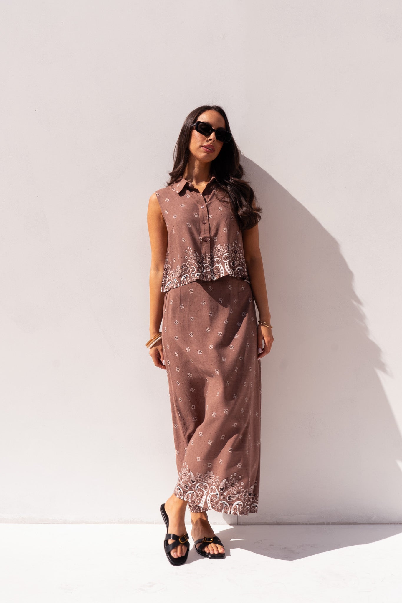 Ella Floral Trim Skirt In Chocolate
