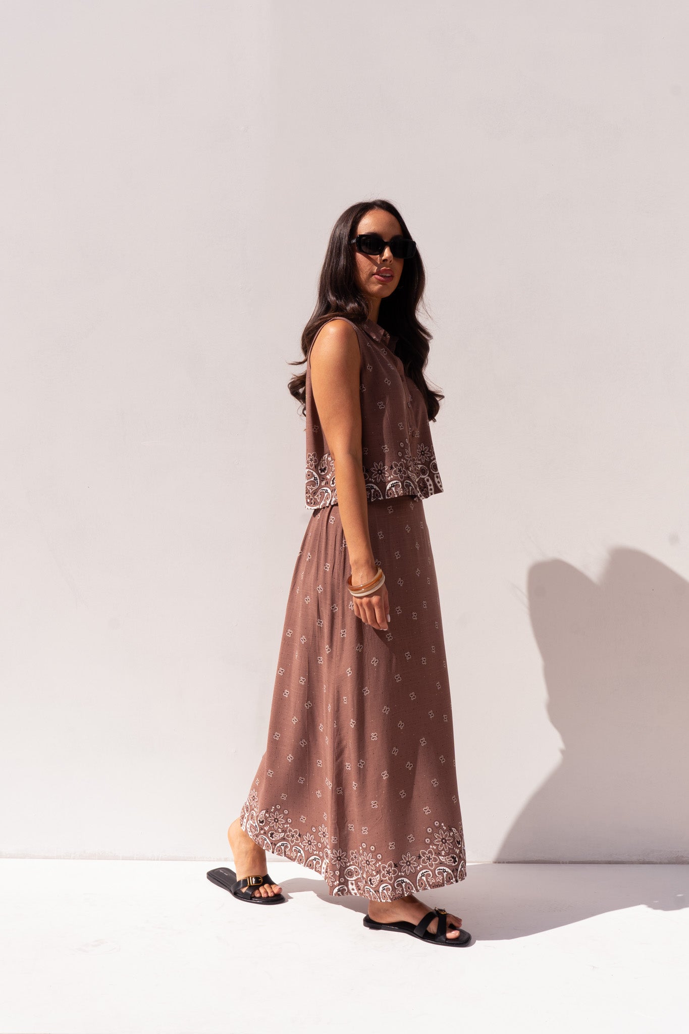 Ella Floral Trim Skirt In Chocolate