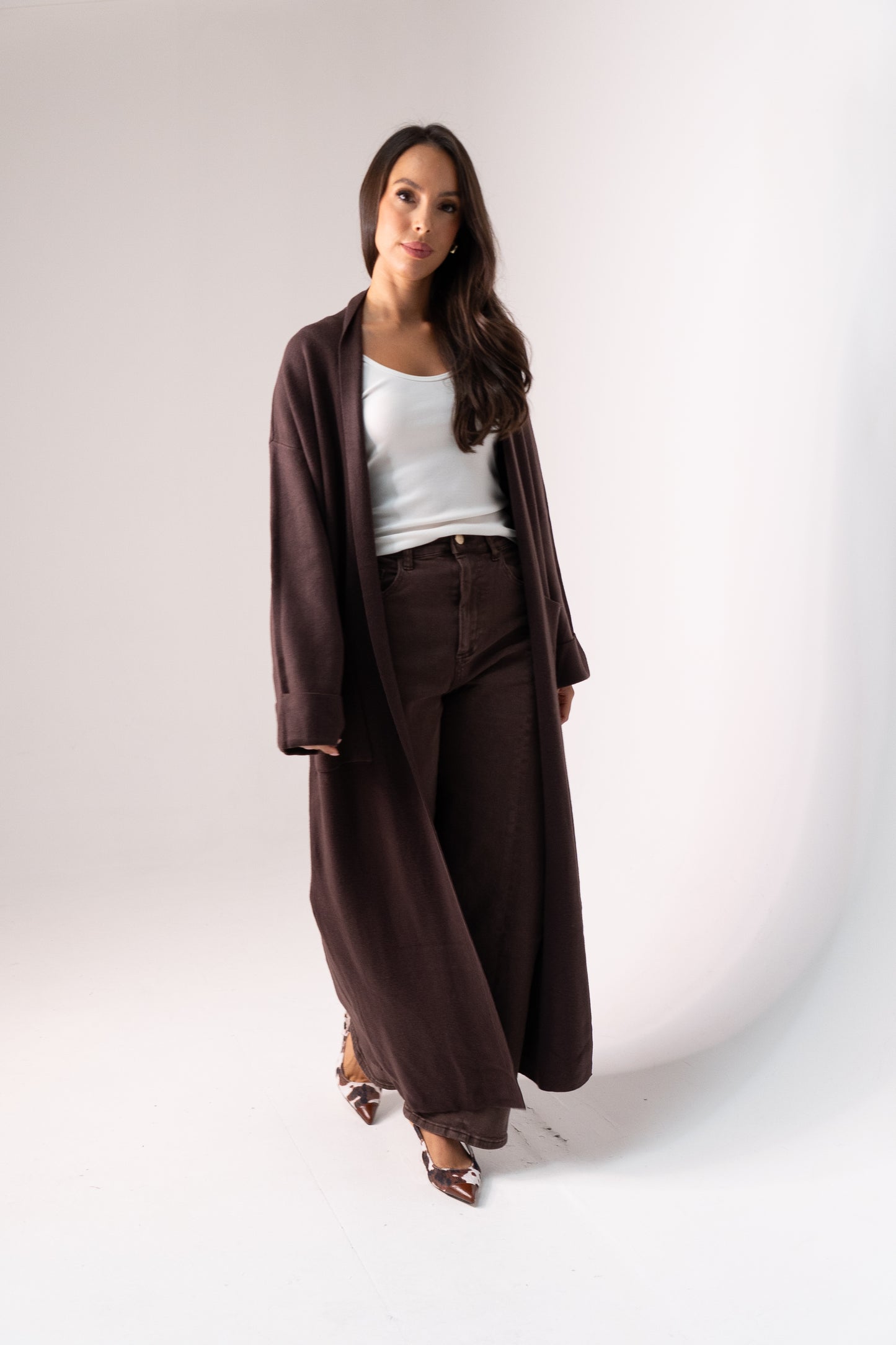 Ella Longline Cardigan In Chocolate
